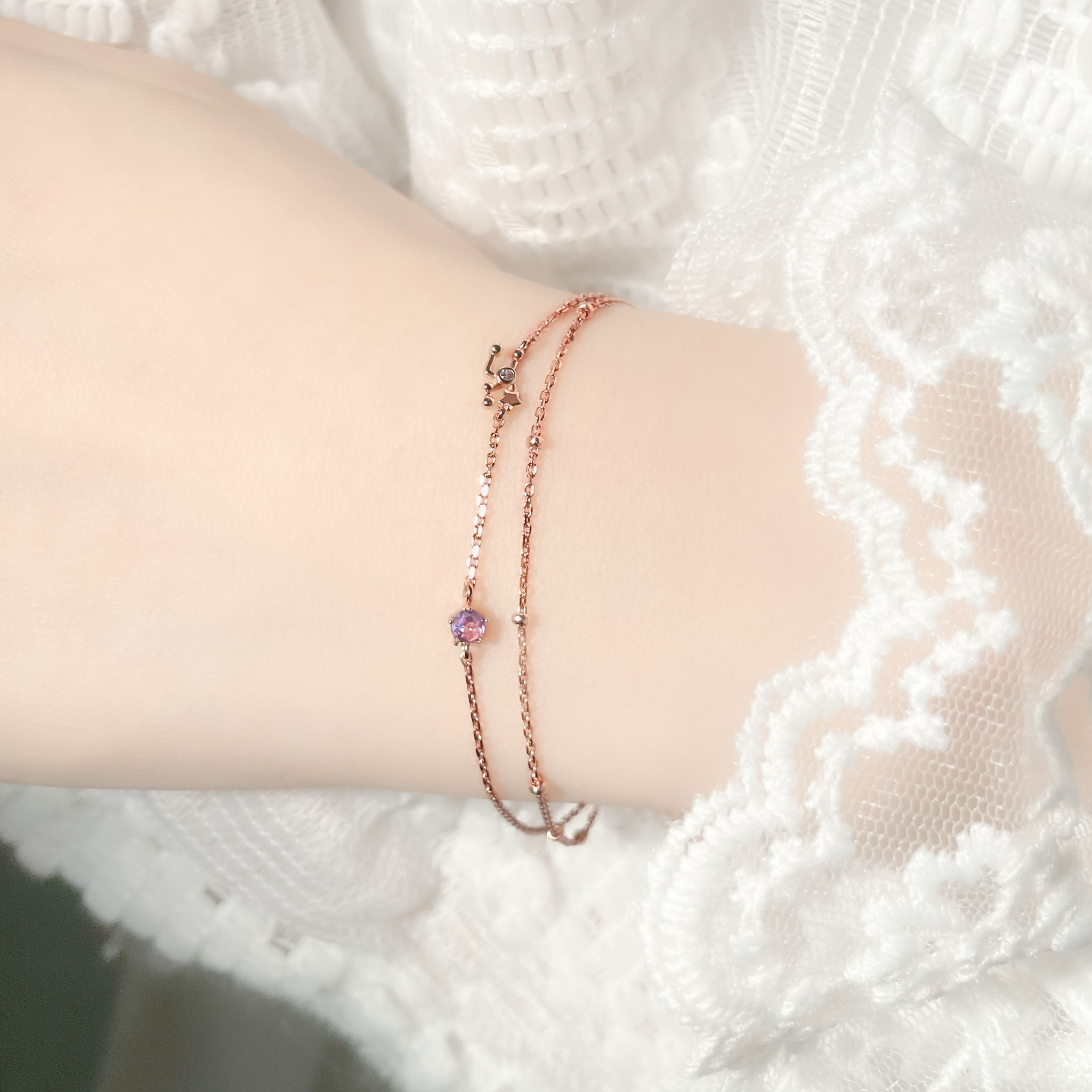 | 925純銀・厚鍍玫瑰金 | 射手座雙層手鏈 | BR0396 |