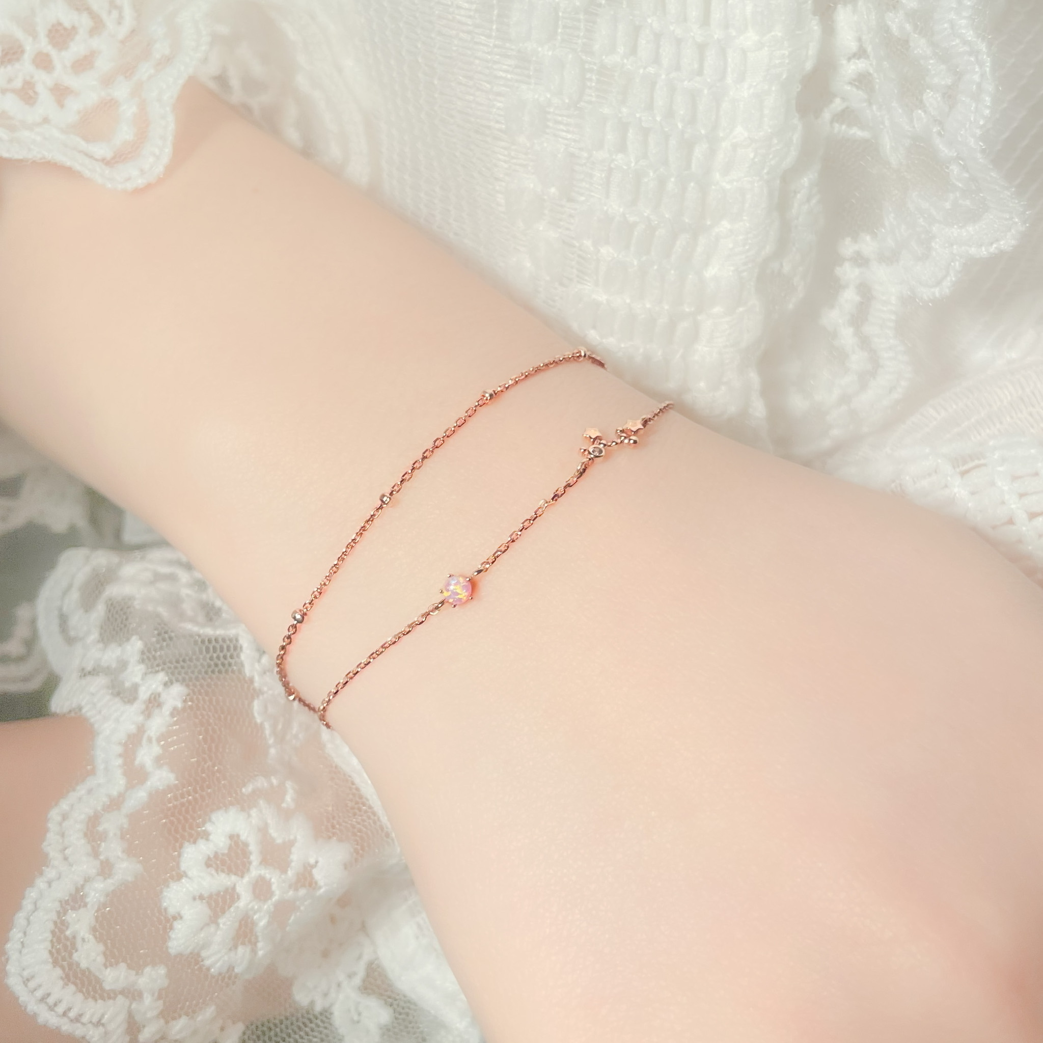 | 925純銀・厚鍍玫瑰金 | 處女座雙層手鏈 | BR0396 |