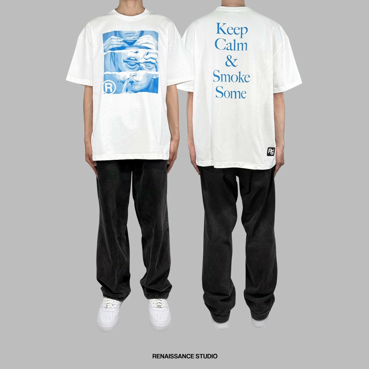 RENAISSANCE 420 限定 高級藍 捲菸標語短袖 相片T ‘’ Roll Lick Smoke Tee ‘’