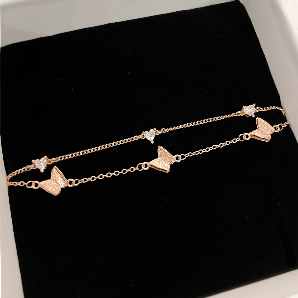 Crystal Bow Bow Double Layers Bracelet (Rose Gold)