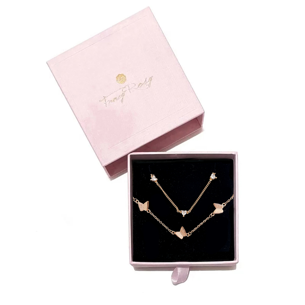 Crystal Bow Bow Double Layers Bracelet (Rose Gold)