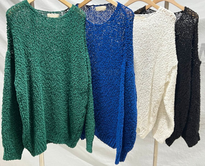 核心圓領網眼針織衫上衣