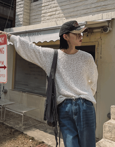 核心圓領網眼針織衫上衣