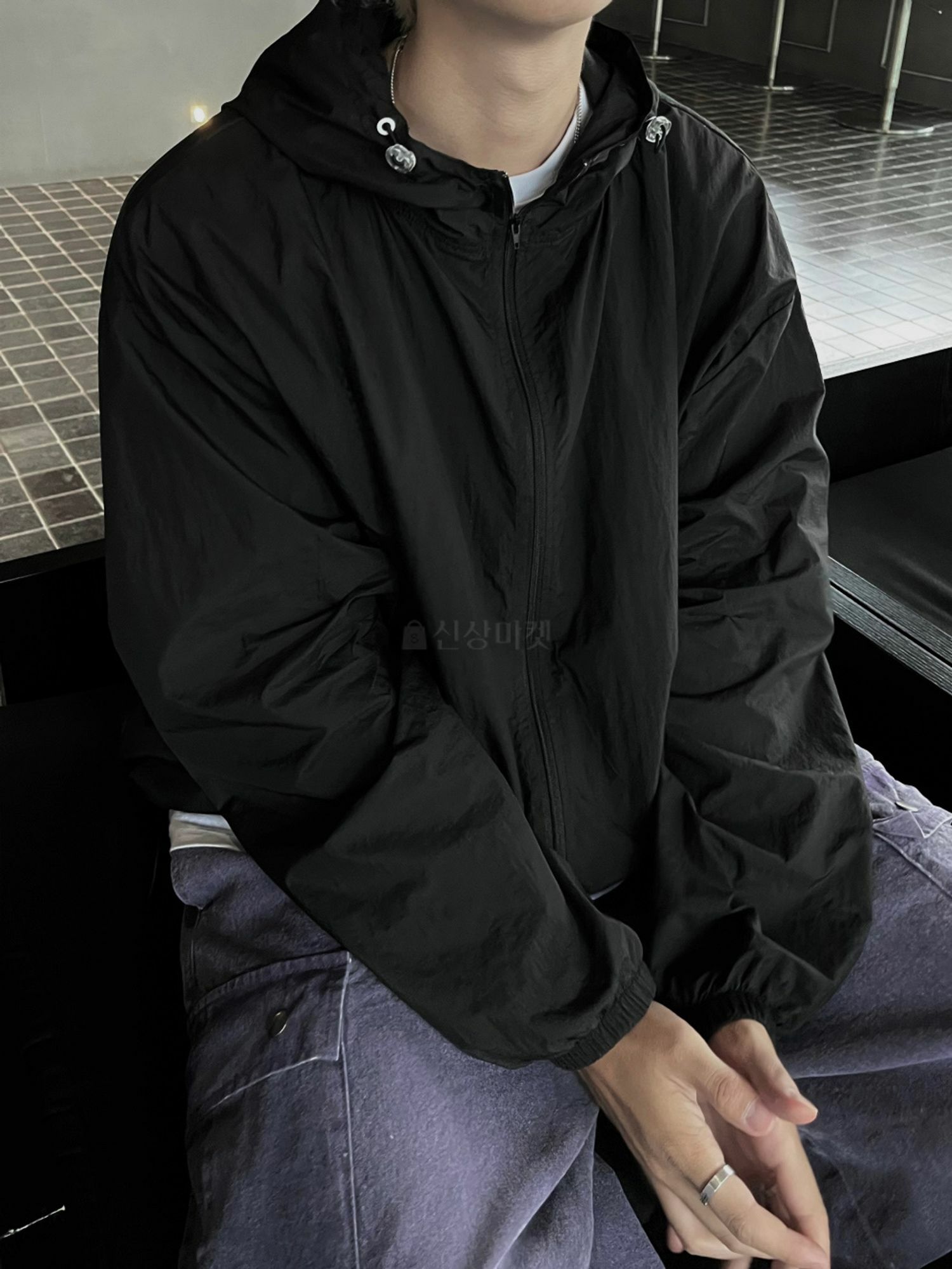 連帽S磚色防風衣外套