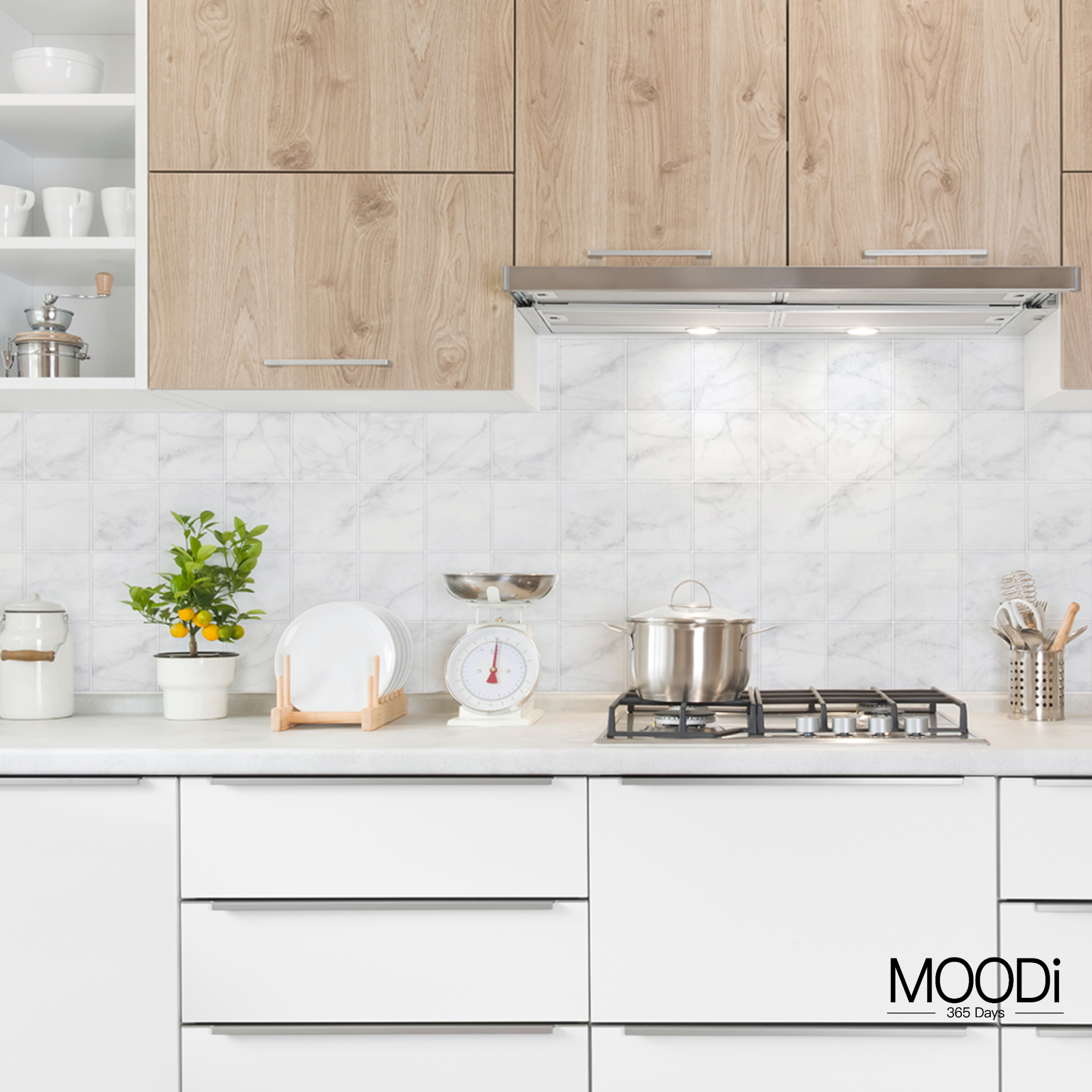 【InsKitchen Sheet】浴室及廚房多功能牆紙貼_白色雲石