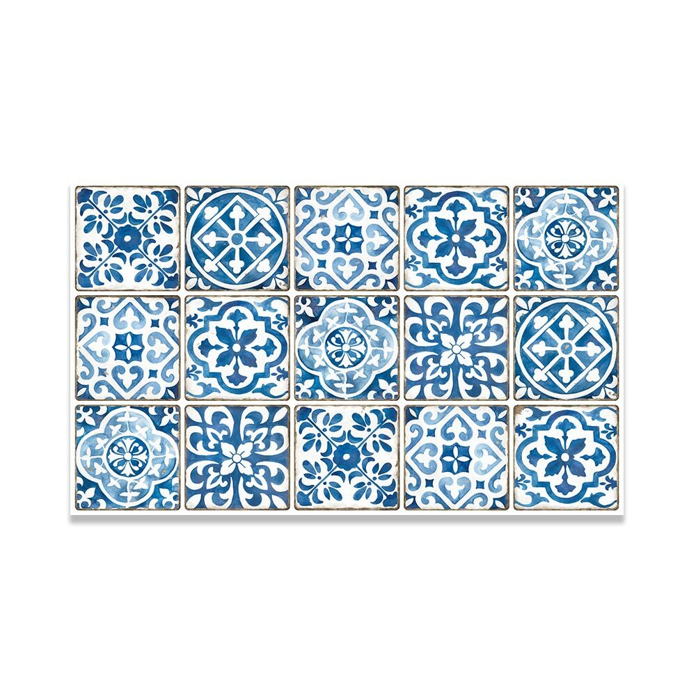 【InsKitchen Sheet】浴室及廚房多功能牆紙貼（藍色拉利瑪圖騰）