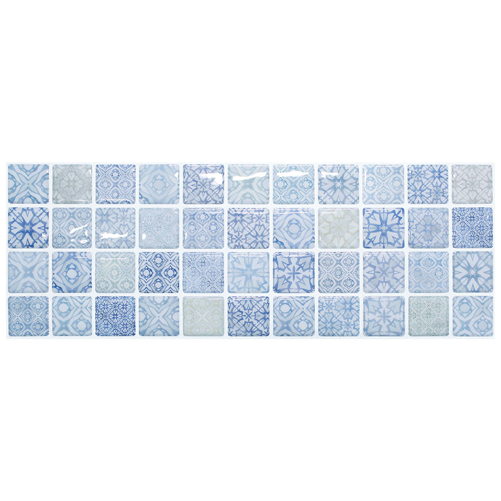 【BEAUSTILE】3D 浴室及廚房多功能牆紙貼(深藍色萬花筒圖紋)