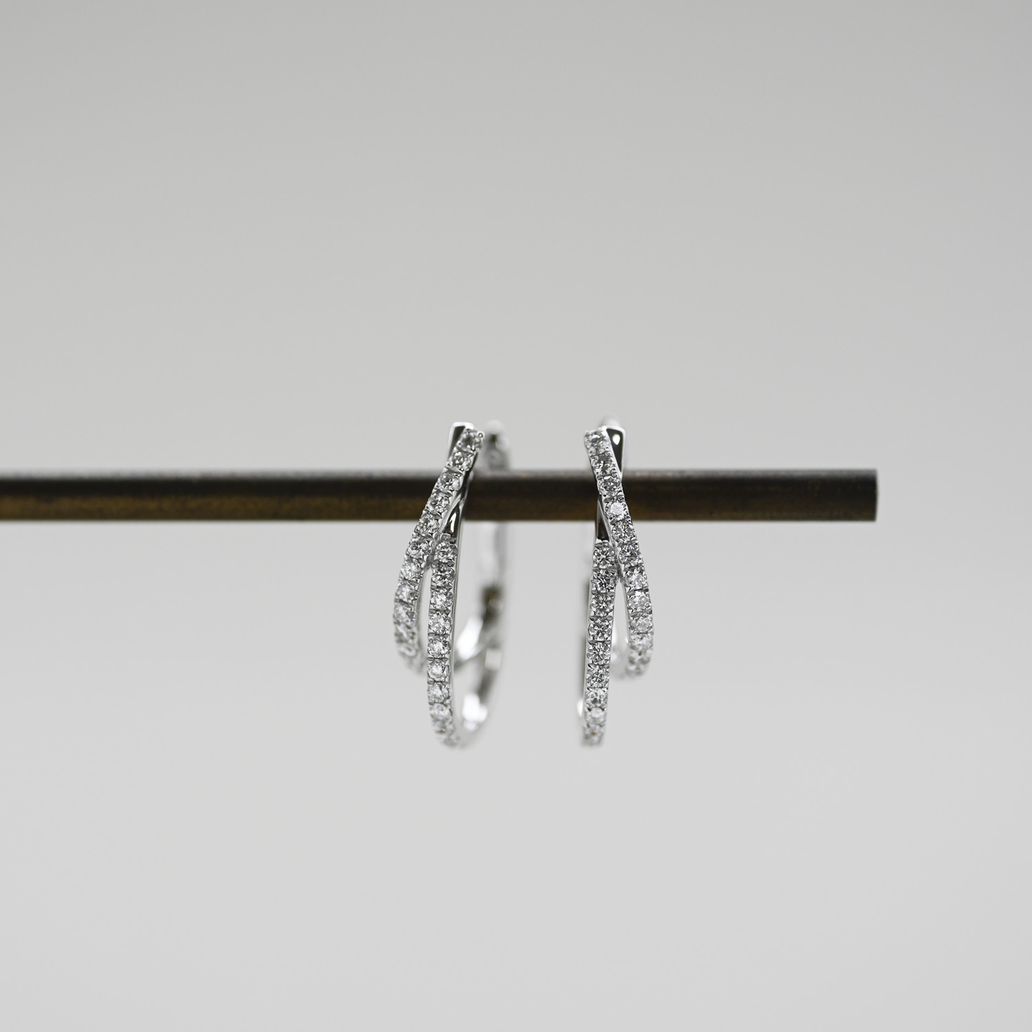18K Curvy Double Diamond Earring Hoop