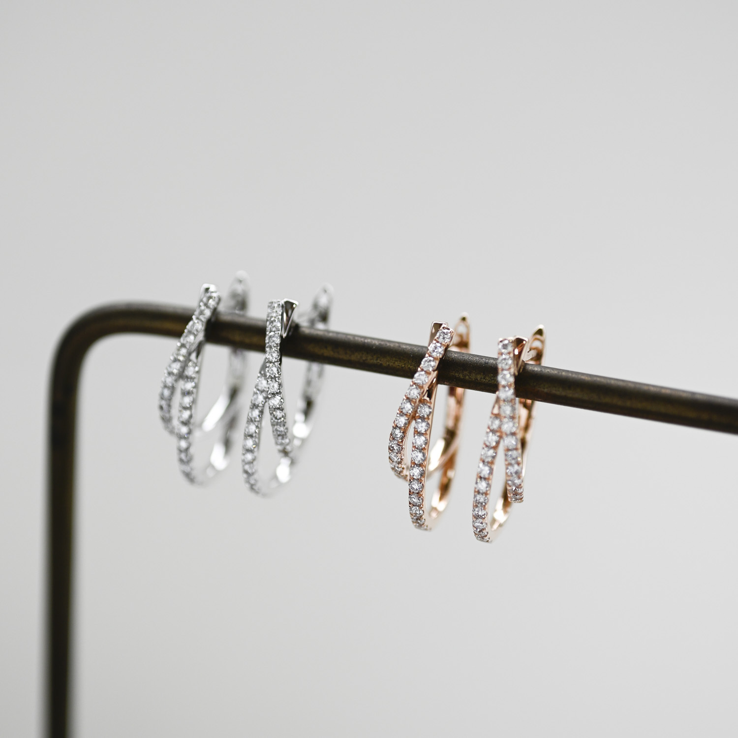 18K Curvy Double Diamond Earring Hoop