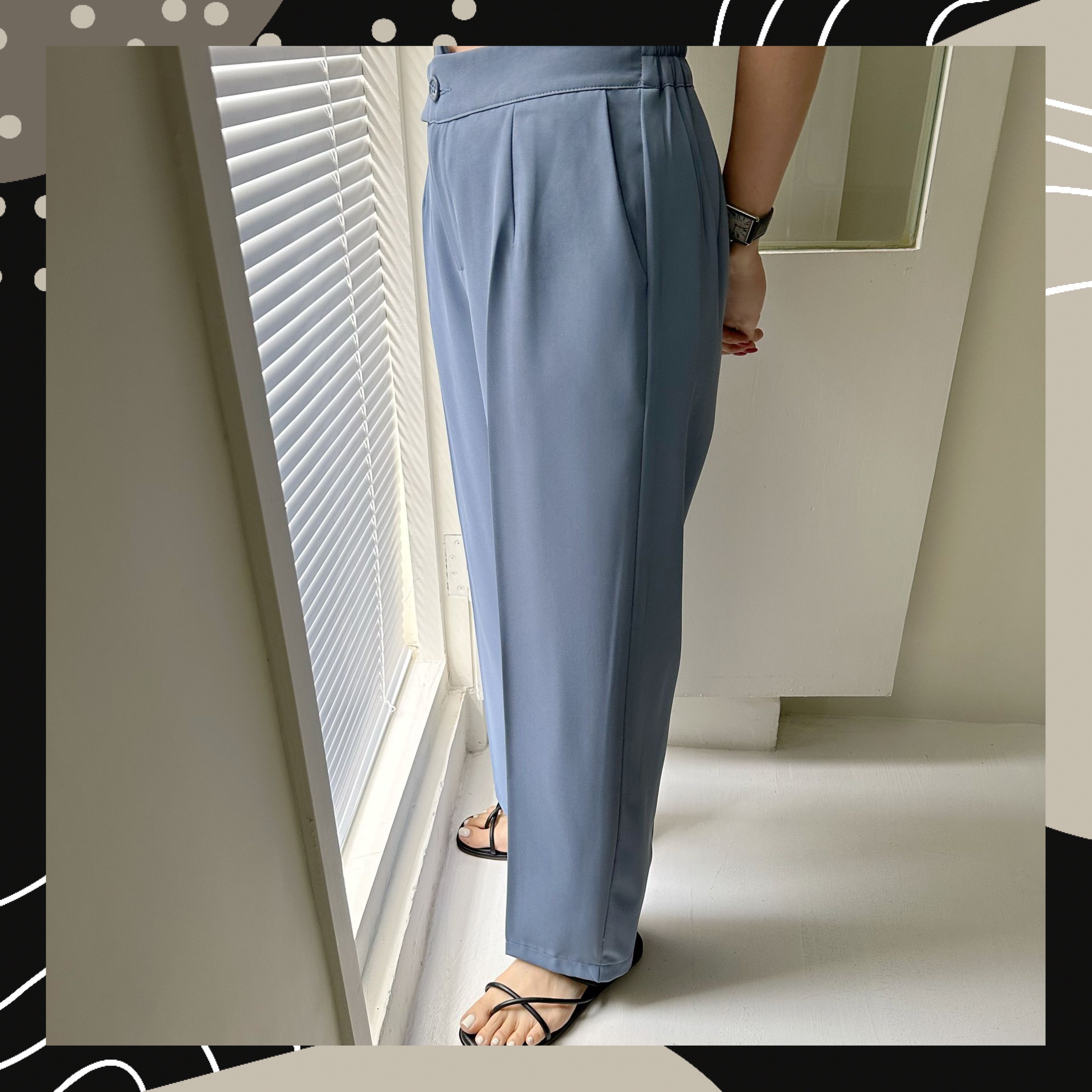 【BONNIE】後橡筋腰斜鈕扣西褲