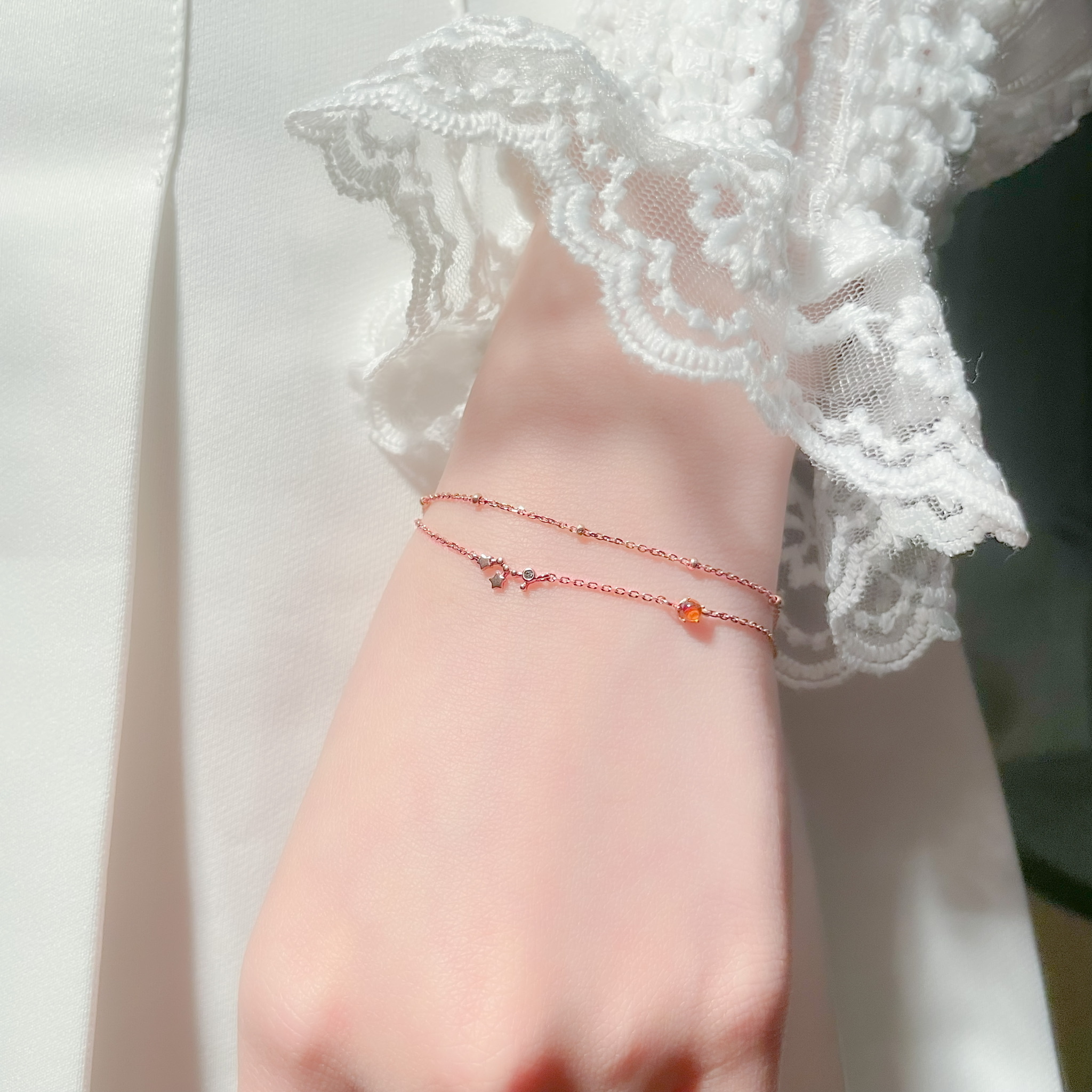 | 925純銀・厚鍍玫瑰金 | 獅子座雙層手鏈 | BR0396 |