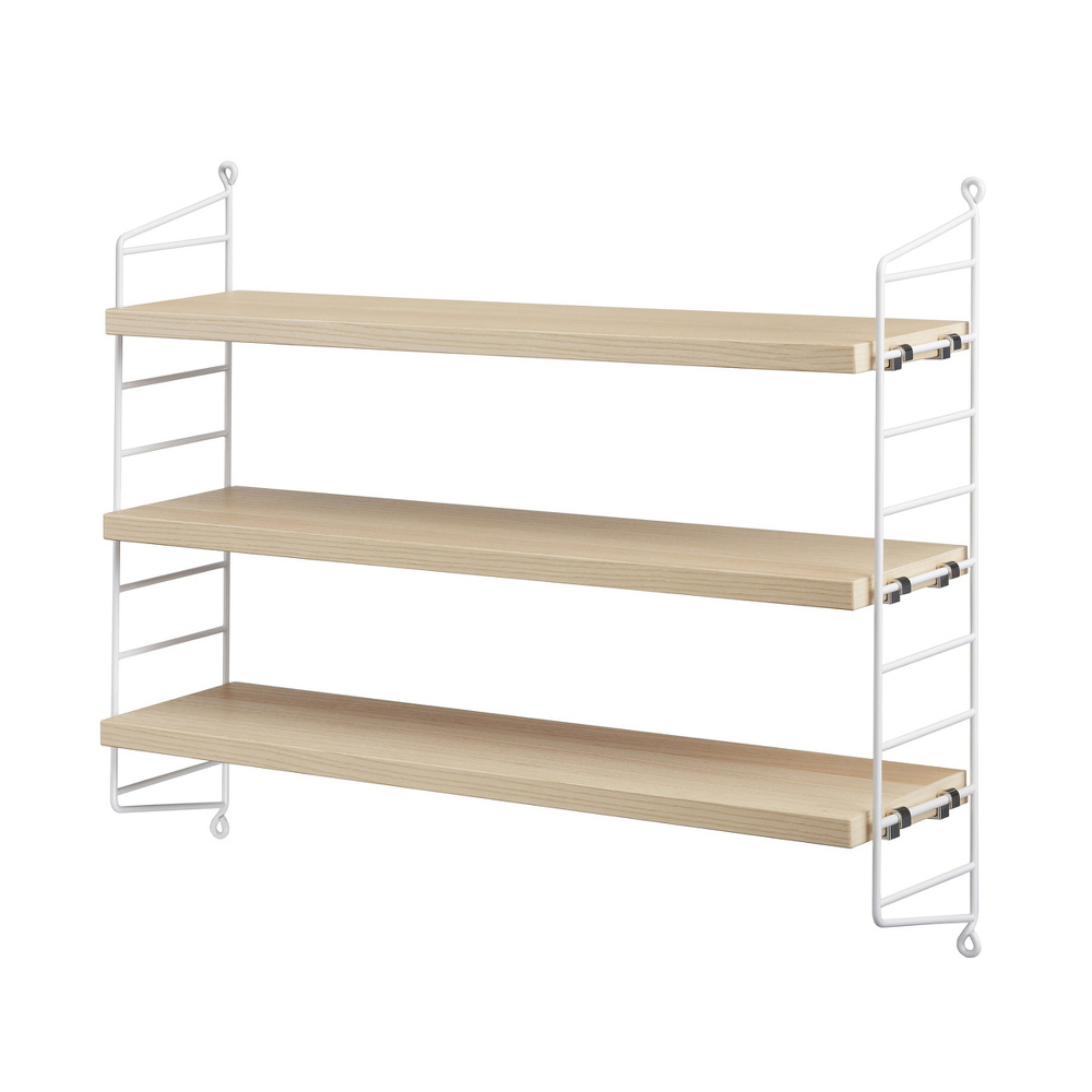 Pocket 壁掛三層架  (白鋼架、梣木 MDF 層板)