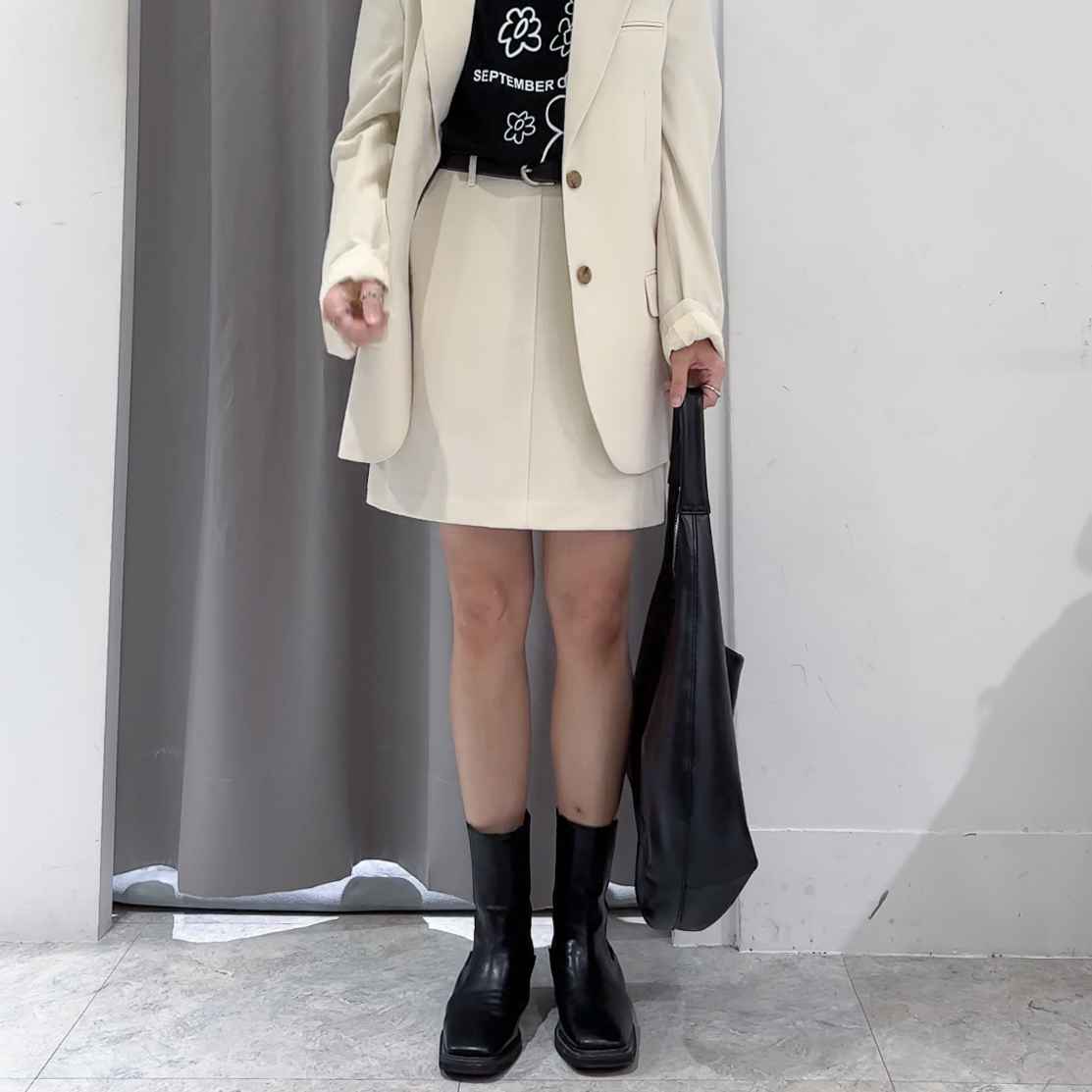 後拉鍊A字西料短裙(奶油/SM)