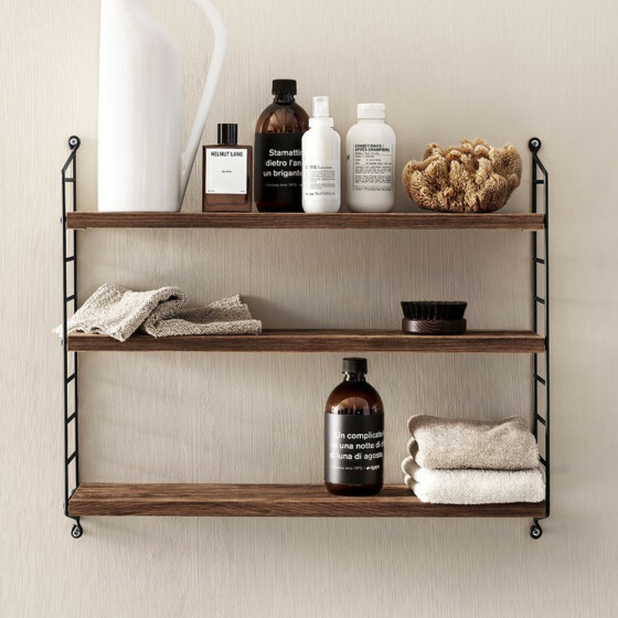 Pocket 壁掛三層架  (黑鋼架、胡桃木 MDF 層板)