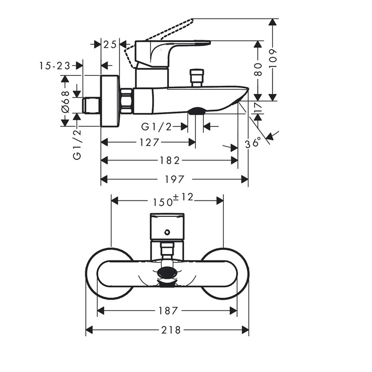 hansgrohe Rebris E 72450, -000 Single lever bath mixer for exposed installation - GA Approval