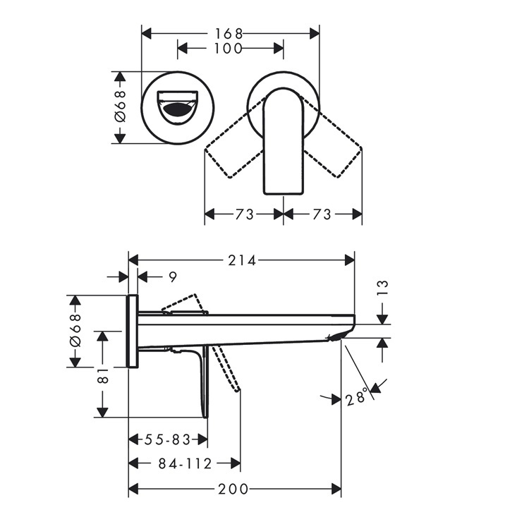 hansgrohe Rebris E 72568, -000 + 13622, -180 Single lever basin mixer for concealed installation wall-mounted with spout 20 cm - With GA Approval & Wels