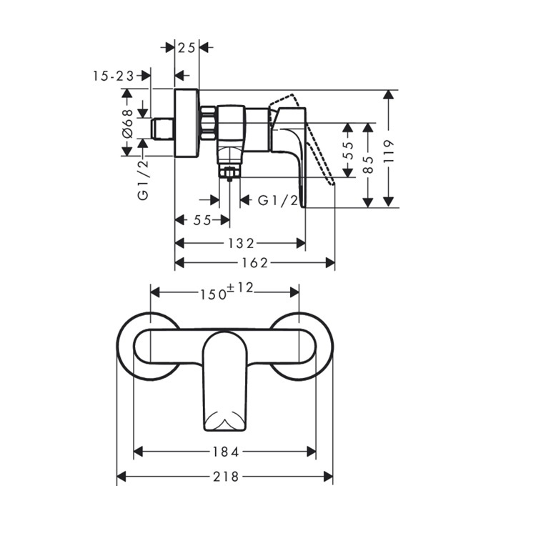 hansgrohe Rebris E 72650, -000 Single lever shower mixer for exposed installation - GA Approval
