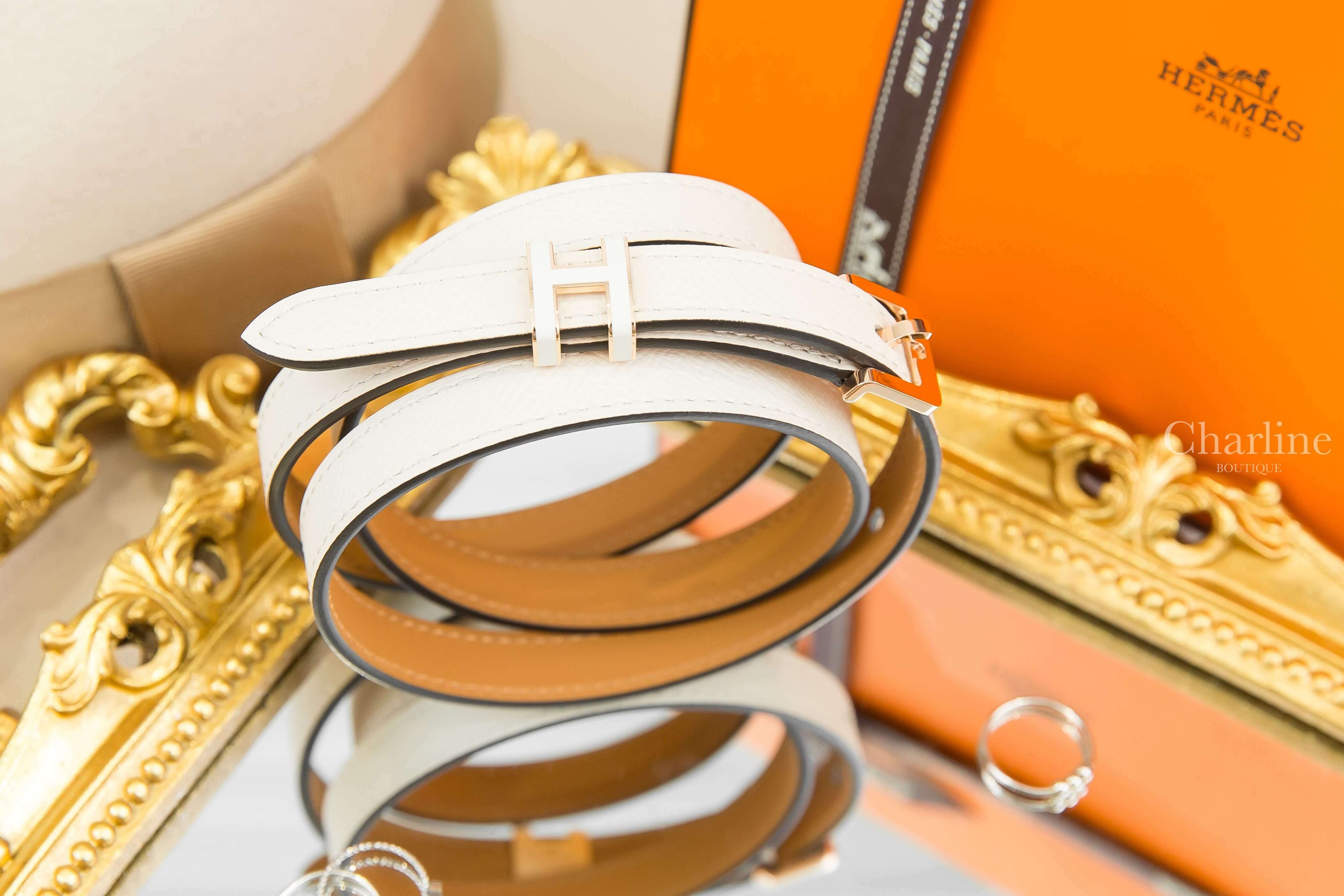 Hermès Pop H 15 Belt 奶昔白玫瑰金釦H皮帶-Charline Boutique 精品代購