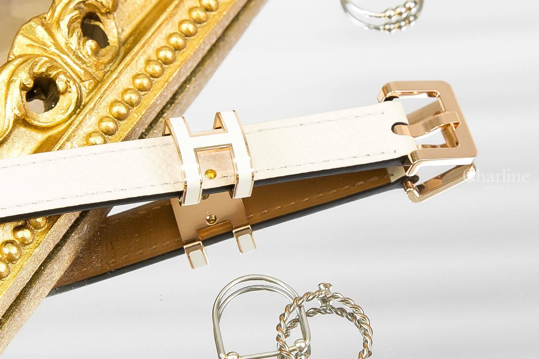 Hermès Pop H 15 Belt 奶昔白玫瑰金釦H皮帶