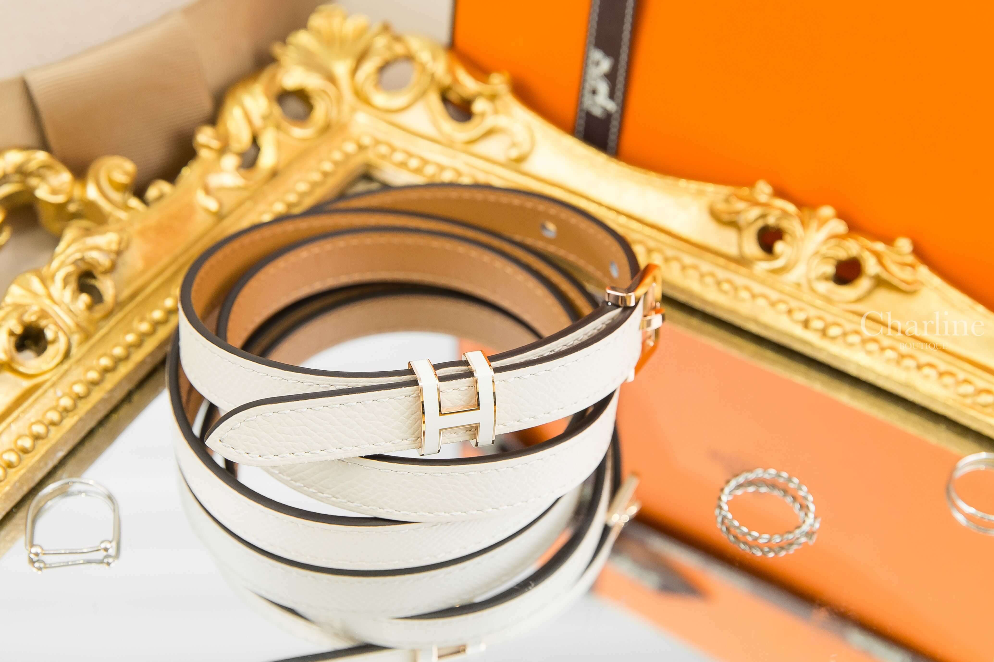 Hermès Pop H 15 Belt 奶昔白玫瑰金釦H皮帶-Charline Boutique 精品代購