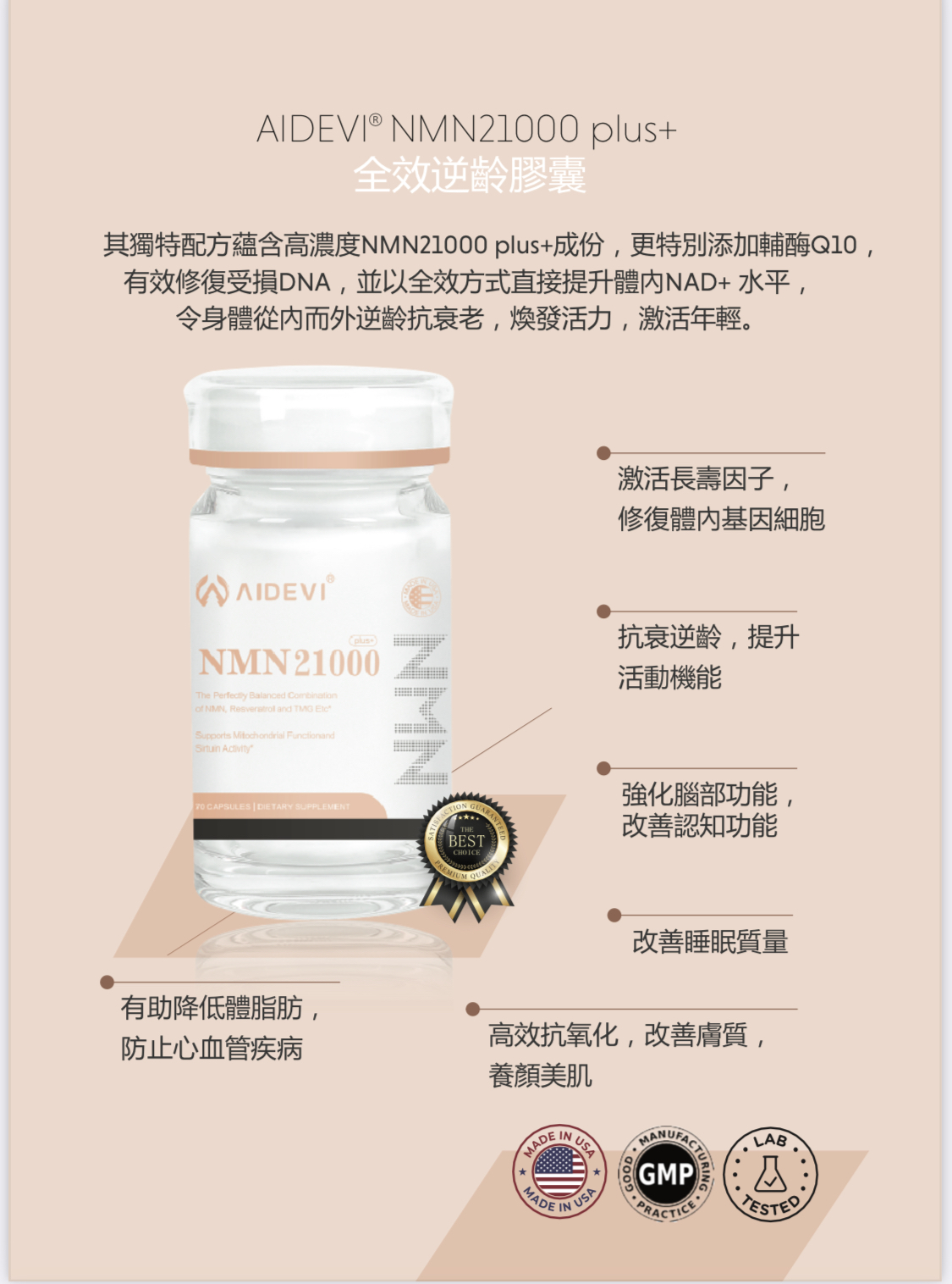 美國AIDEVI 最新升級版 NMN 21000 70粒