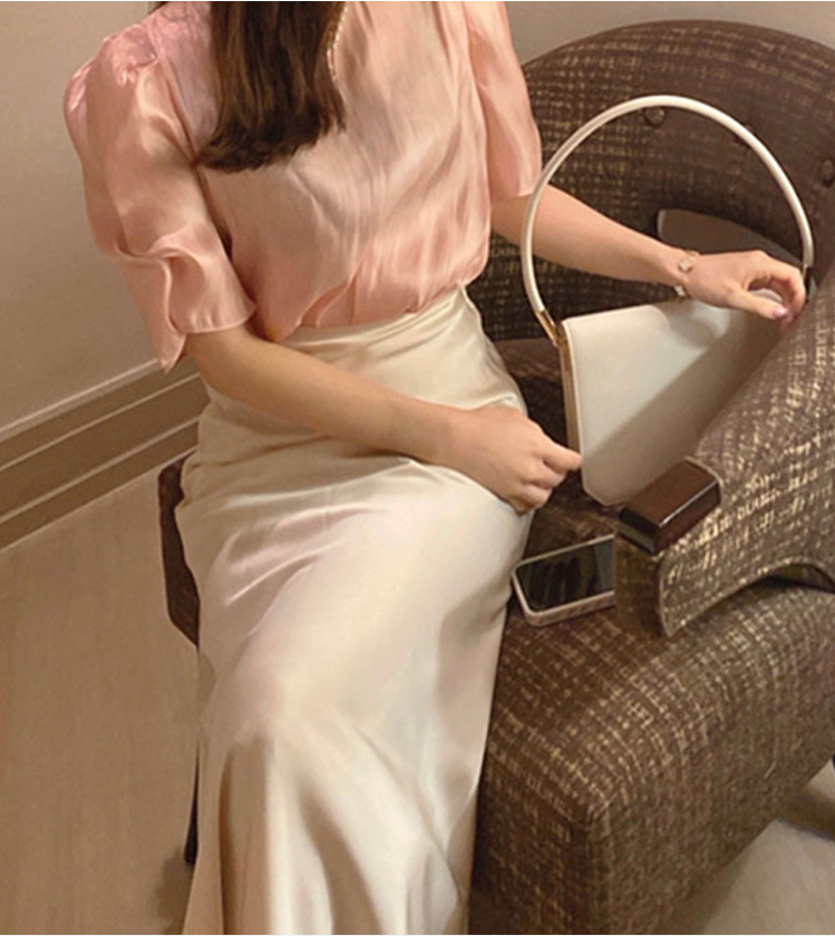 高腰魚尾緞面長裙(黑/粉/綠/香檳)