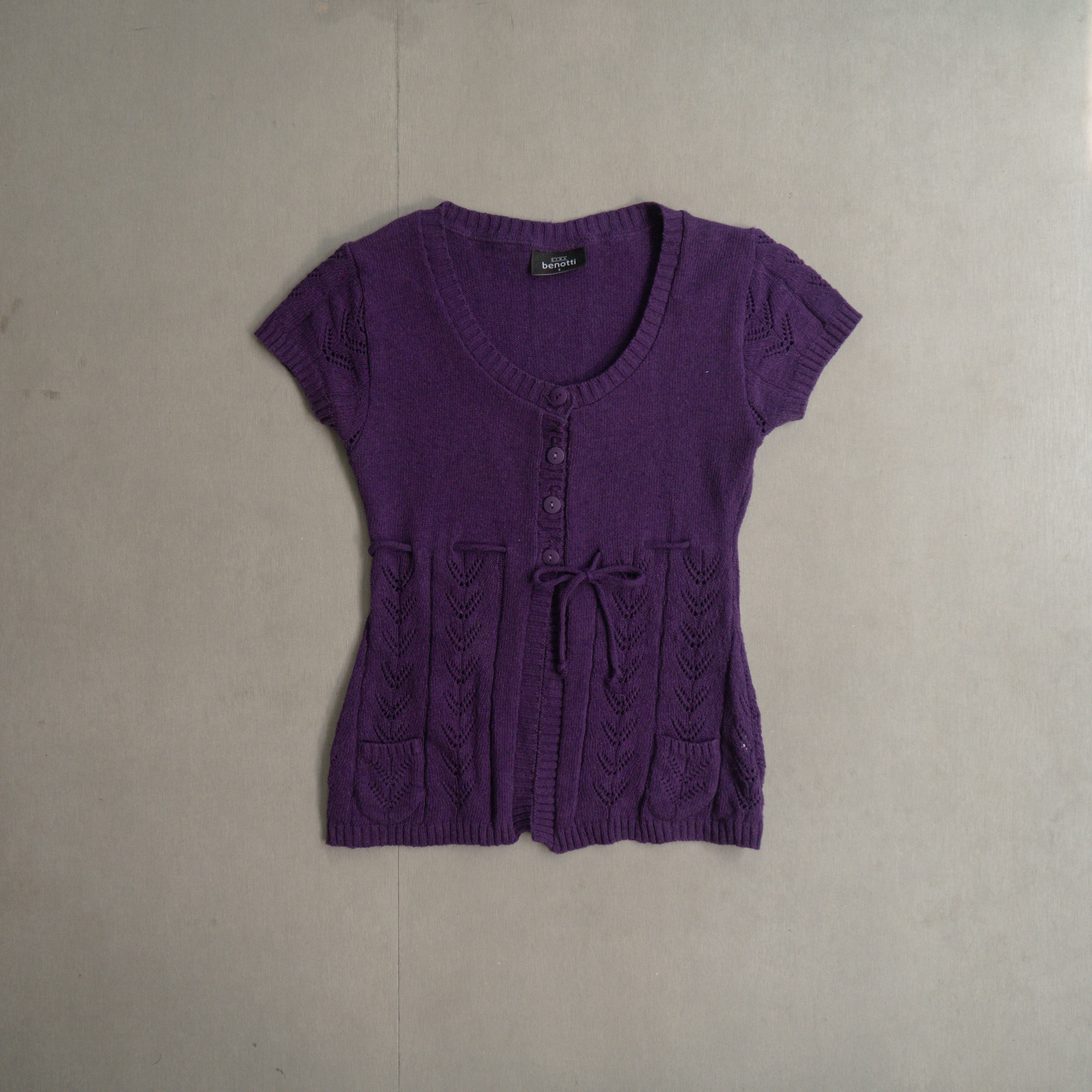 VINTAGE KNIT TOPS 紫色 短袖 短版 針織 罩衫 上衣