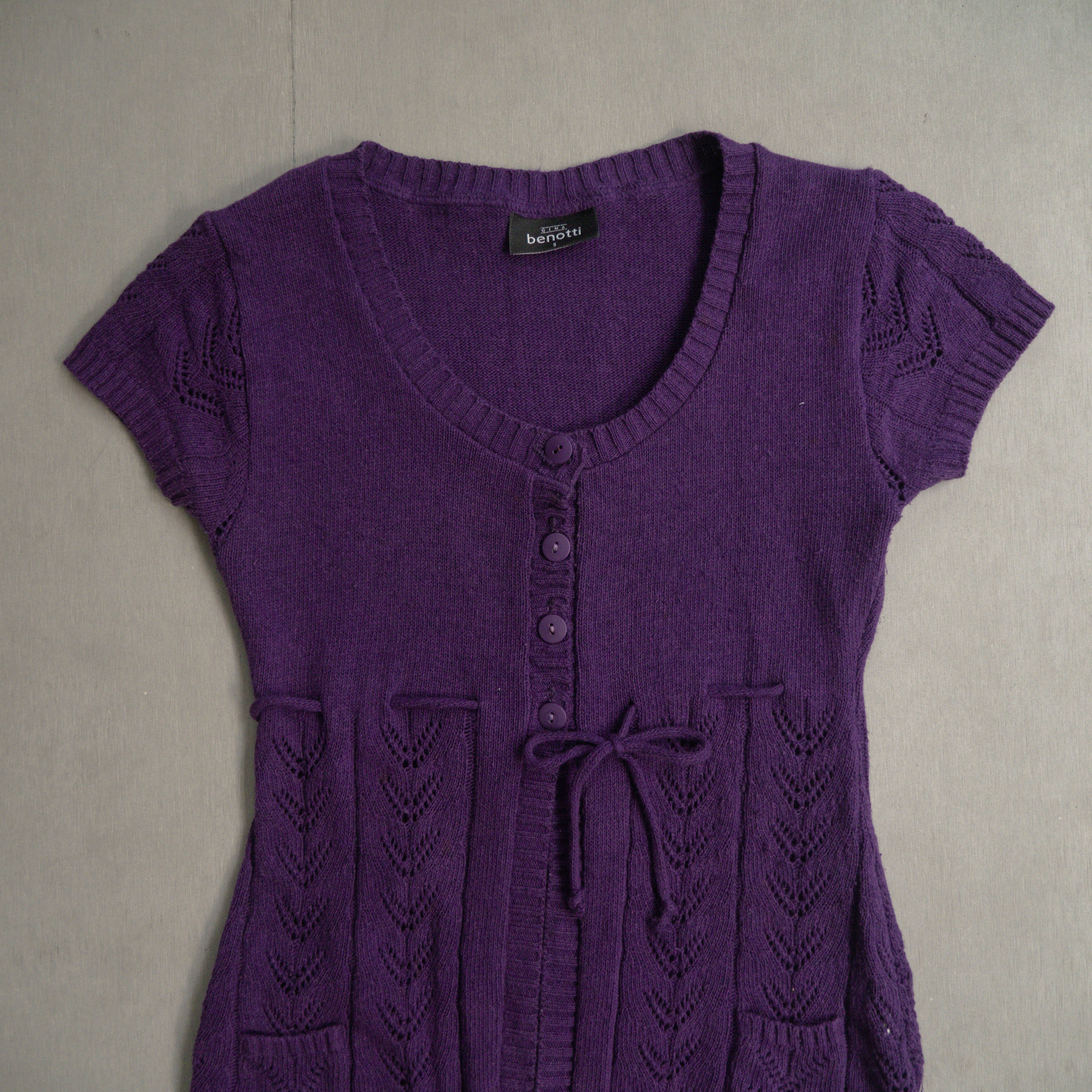 VINTAGE KNIT TOPS 紫色 短袖 短版 針織 罩衫 上衣