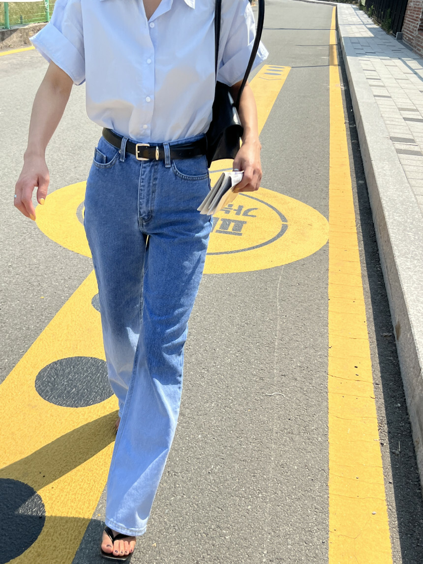 漸層刷色  高腰直筒牛仔褲