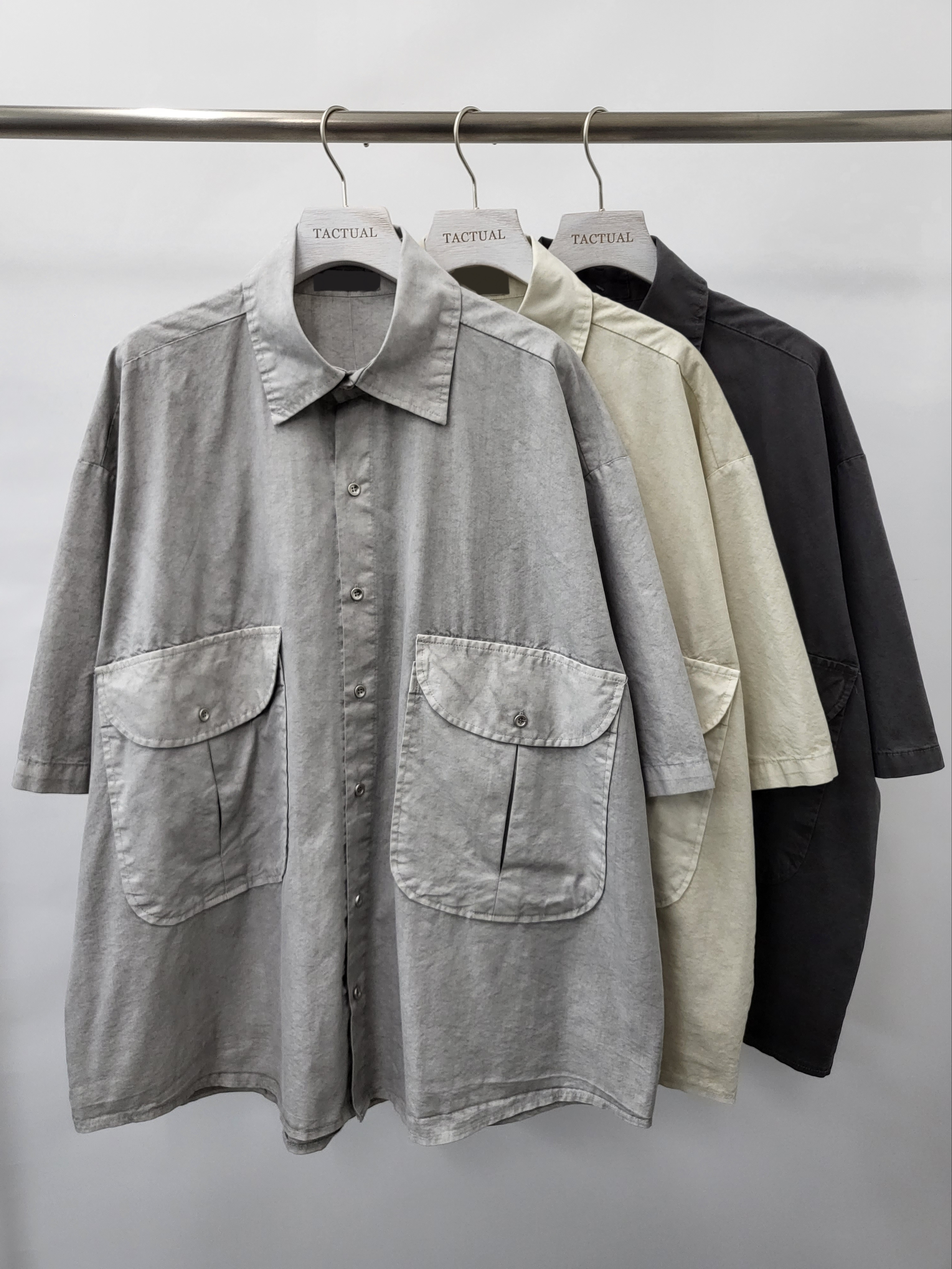 淨色洗水雙袋短袖恤衫 S1978