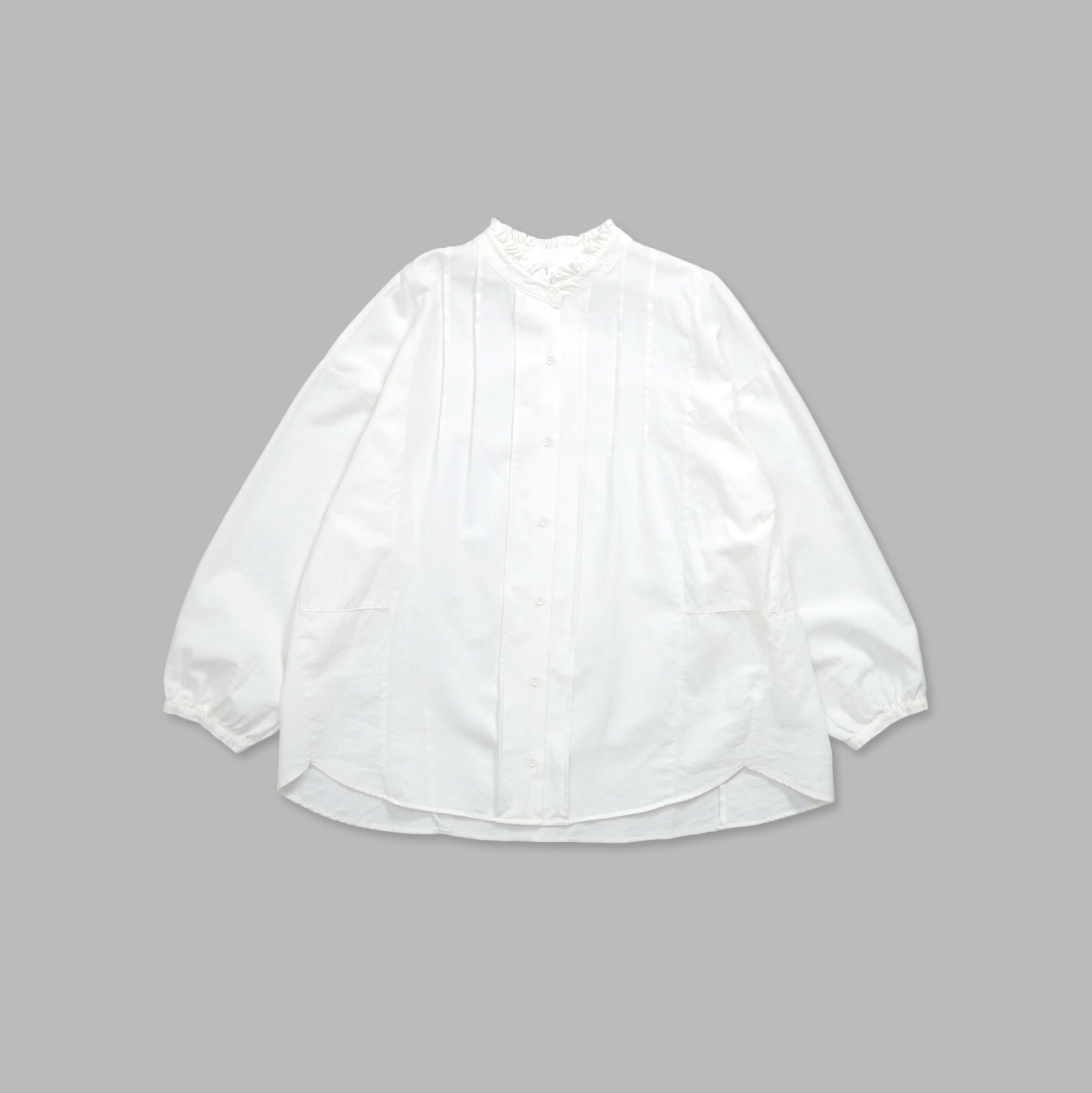 J.P.L. 褶邊領牛津紡壓褶弧形襯衫