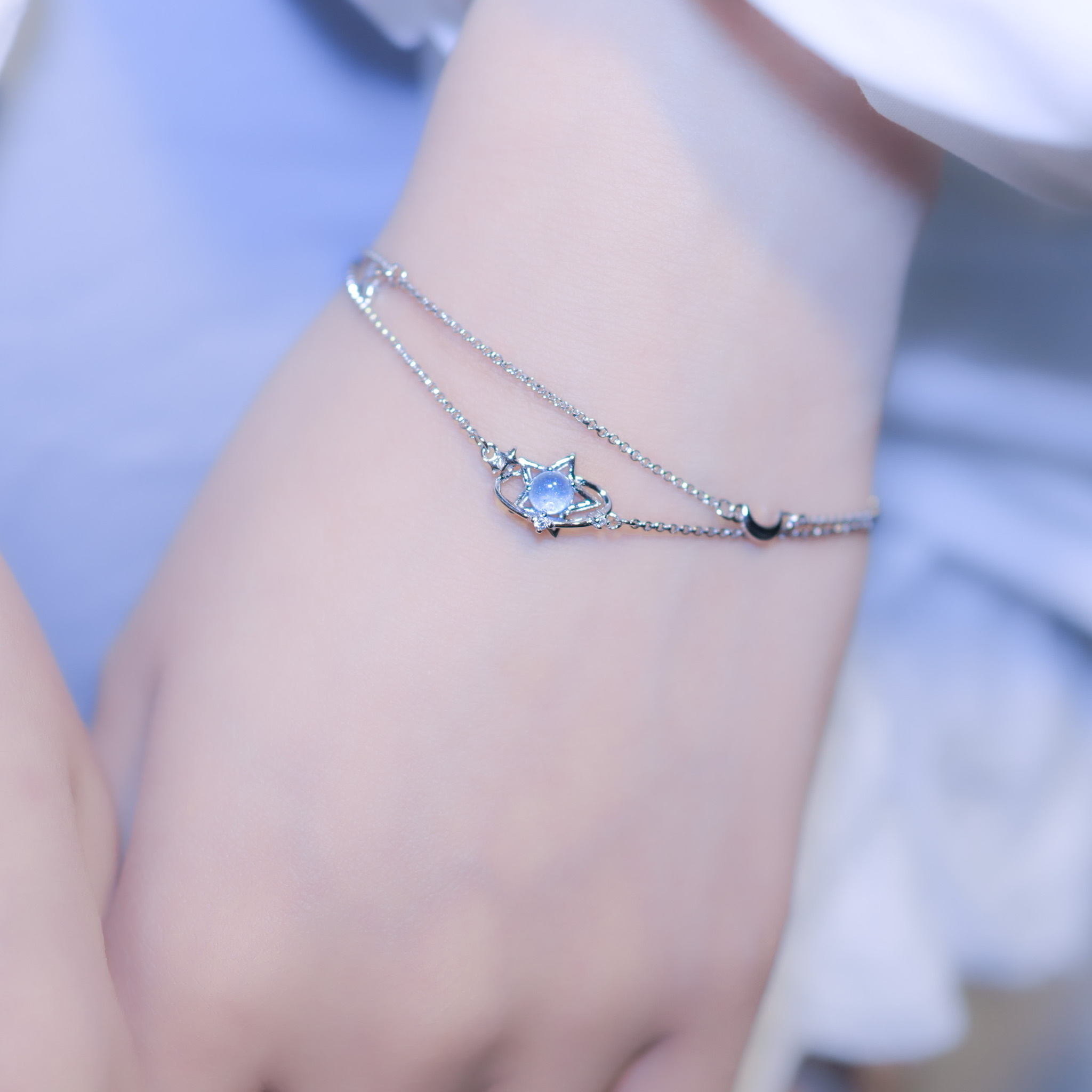 | 925純銀・白金・ 琉璃 | 當星星轉動時雙層手鏈 | BR0831 |