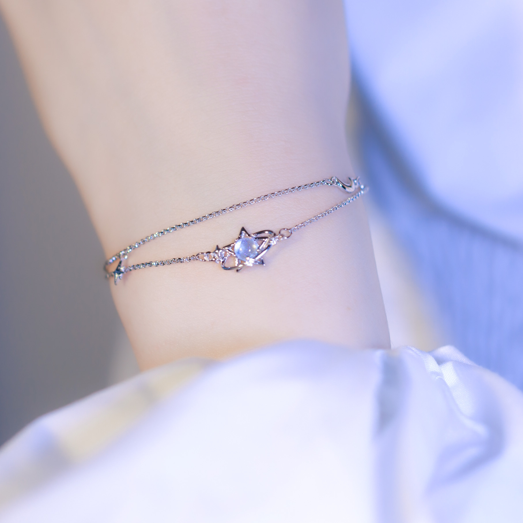 | 925純銀・白金・ 琉璃 | 當星星轉動時雙層手鏈 | BR0831 |