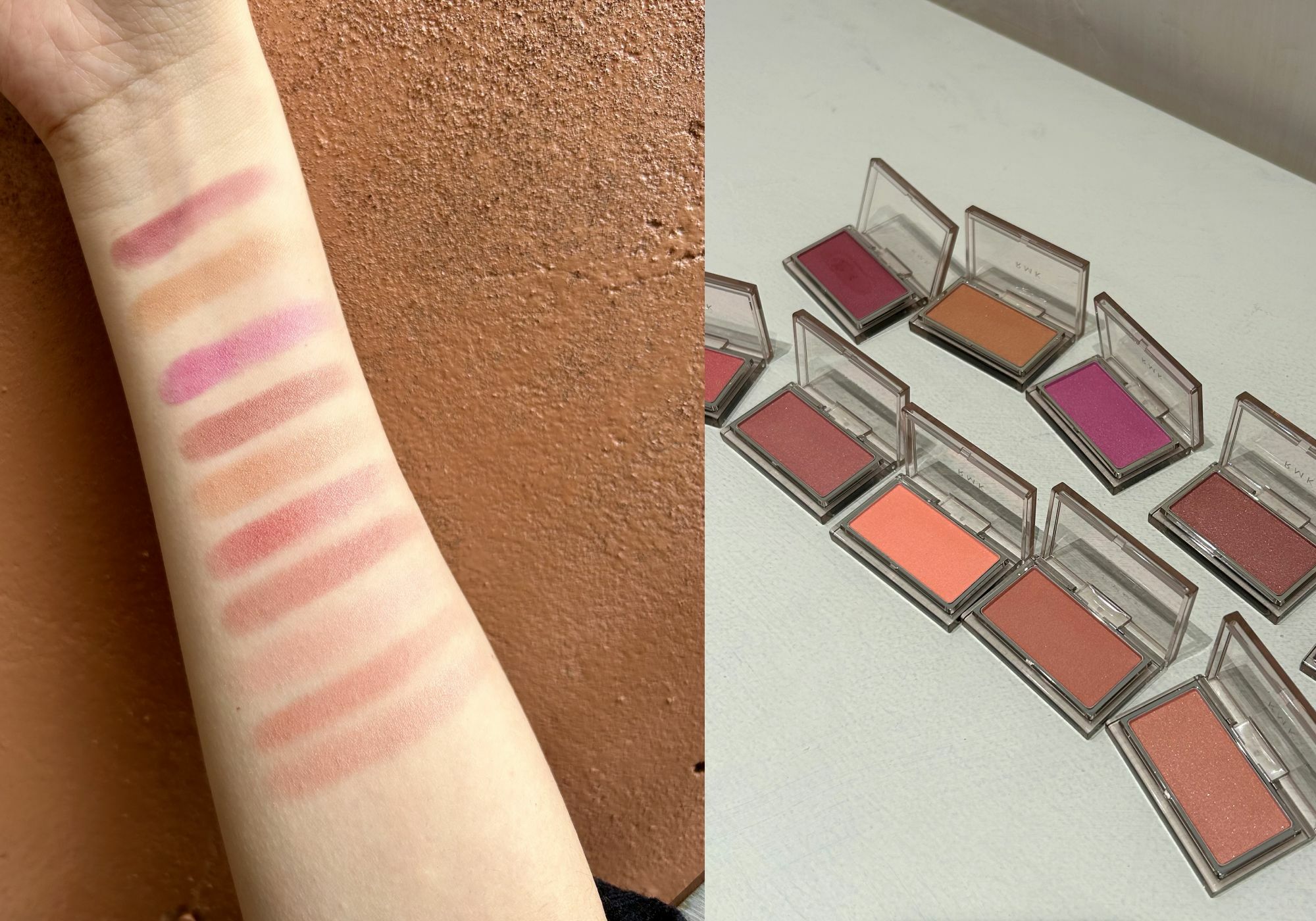 手臂試色，腮紅不同色號