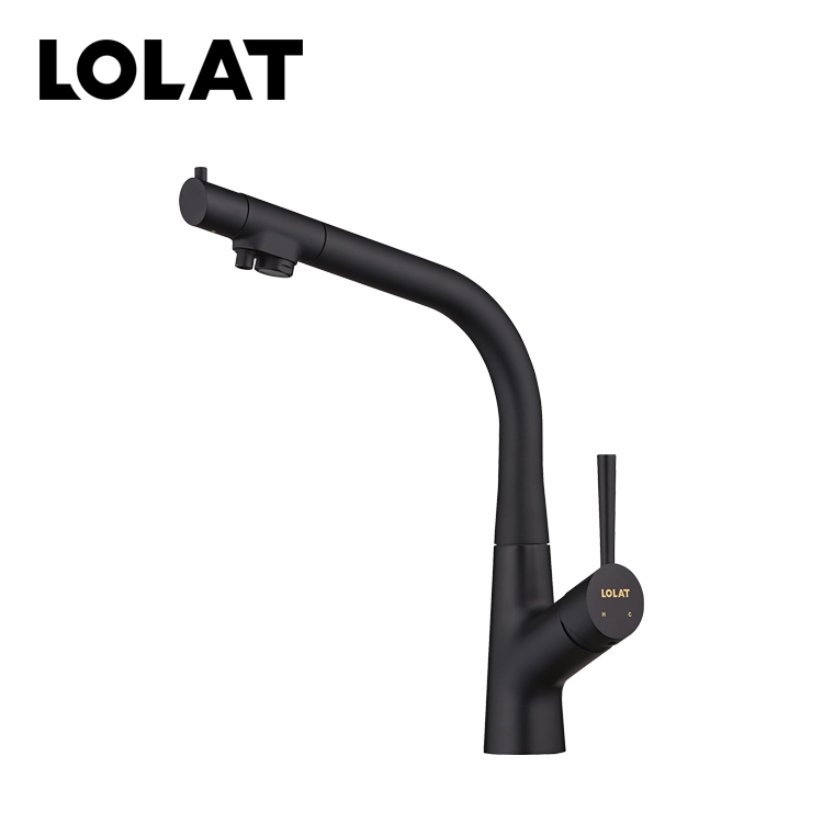 LOLAT無鉛RO廚房三用水龍頭-黑色KRP2258LF-Z