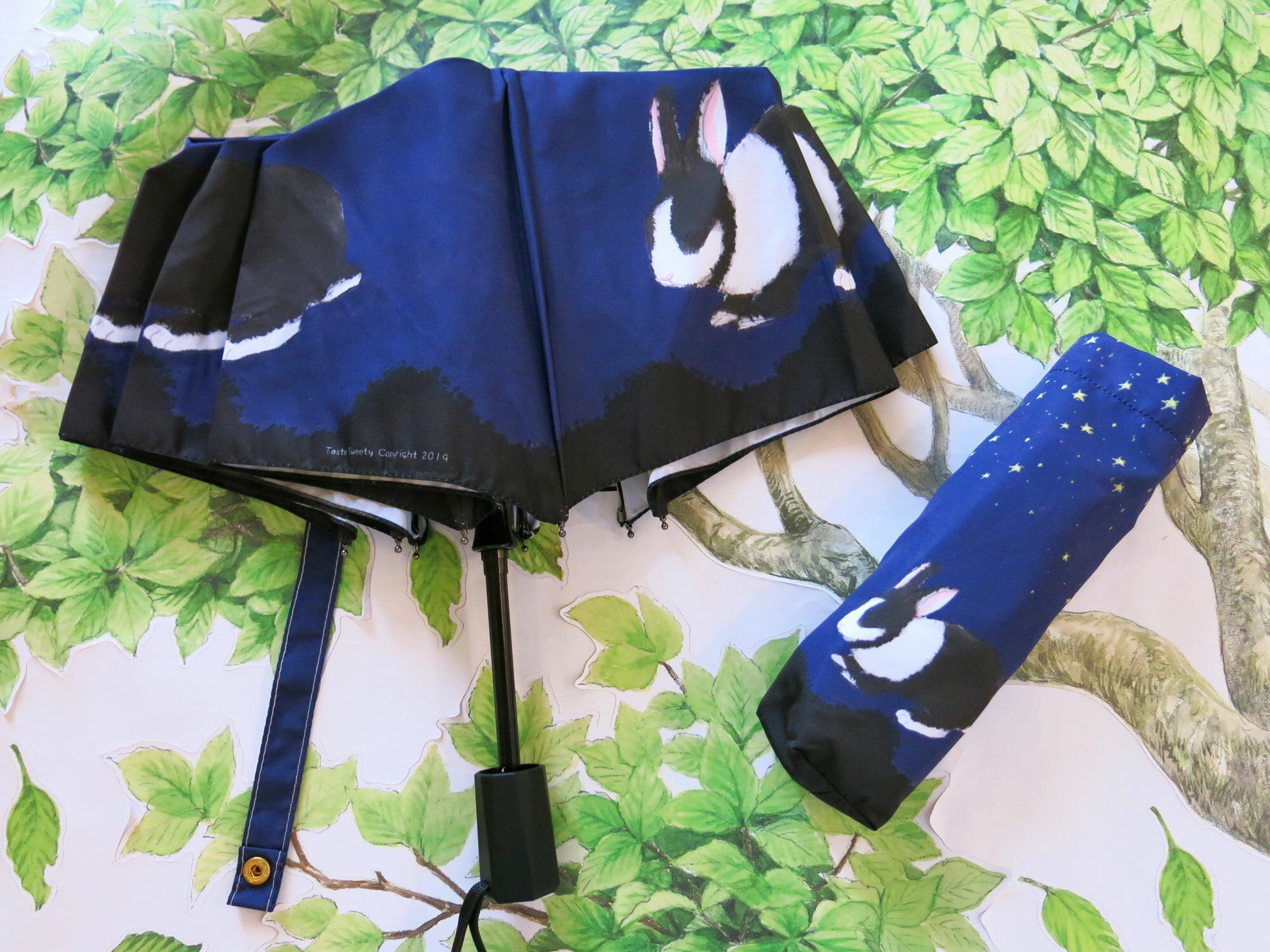 深藍星空兔晴雨三折傘