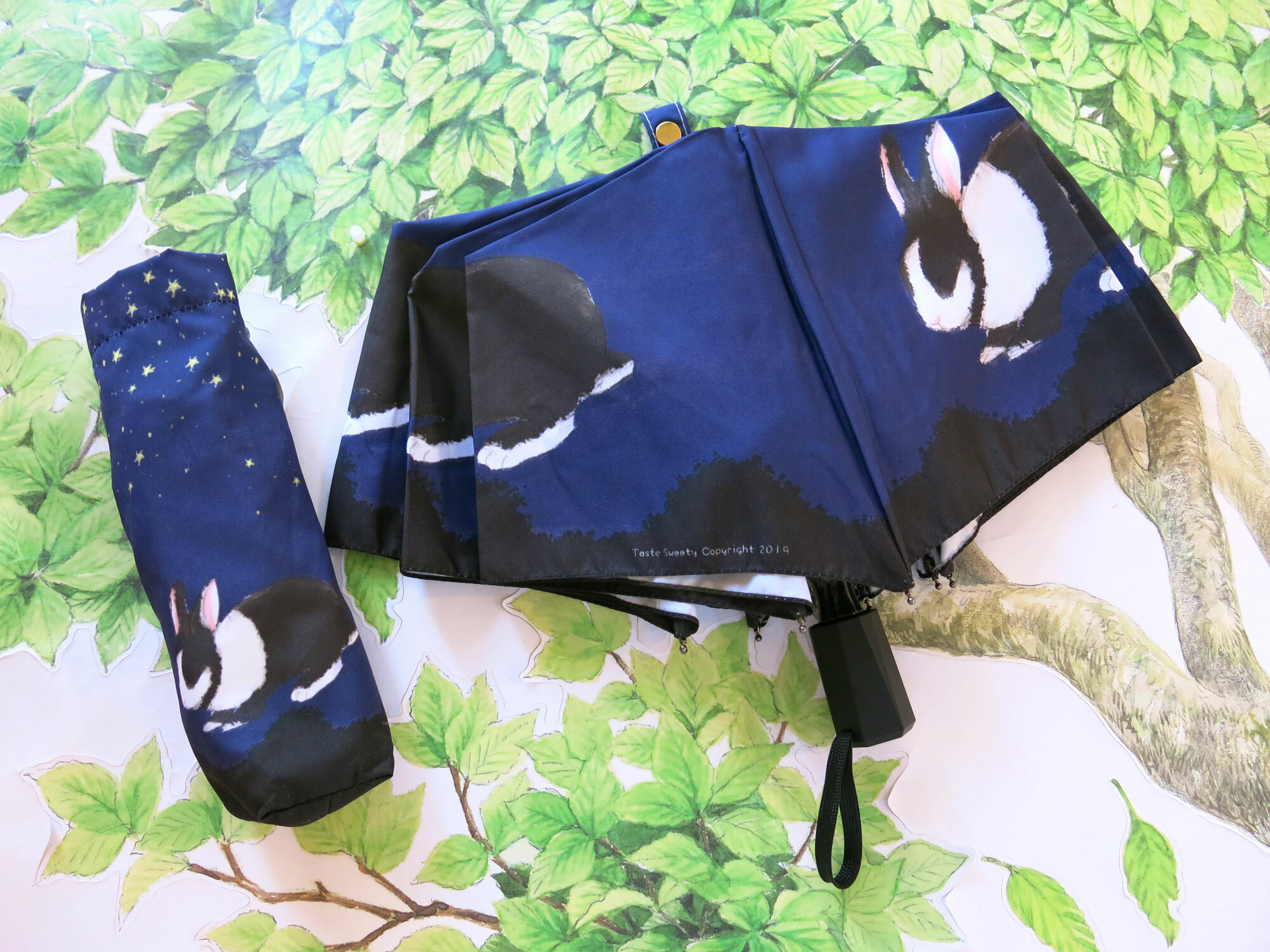 深藍星空兔晴雨三折傘