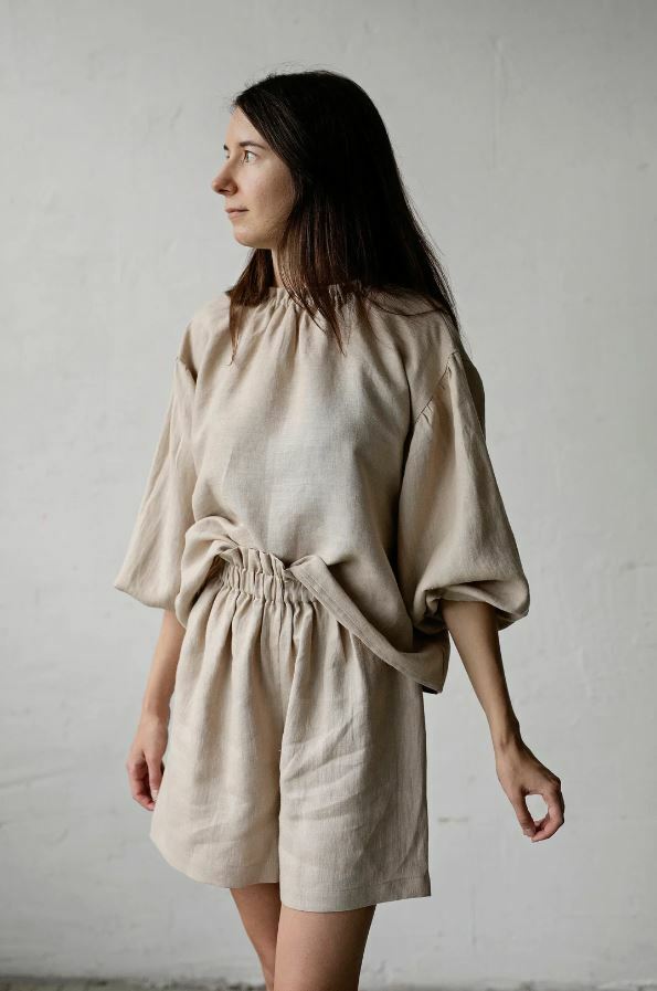 (預購)ALL THE BEAUTIFUL LINEN 大人款-亞麻束領泡泡袖上衣 TOKYO BLOUSE