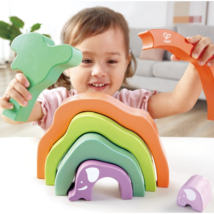 【樂森藥局】德國 HAPE 曠野非洲象藝術堆堆積木 木製玩具 木製積木