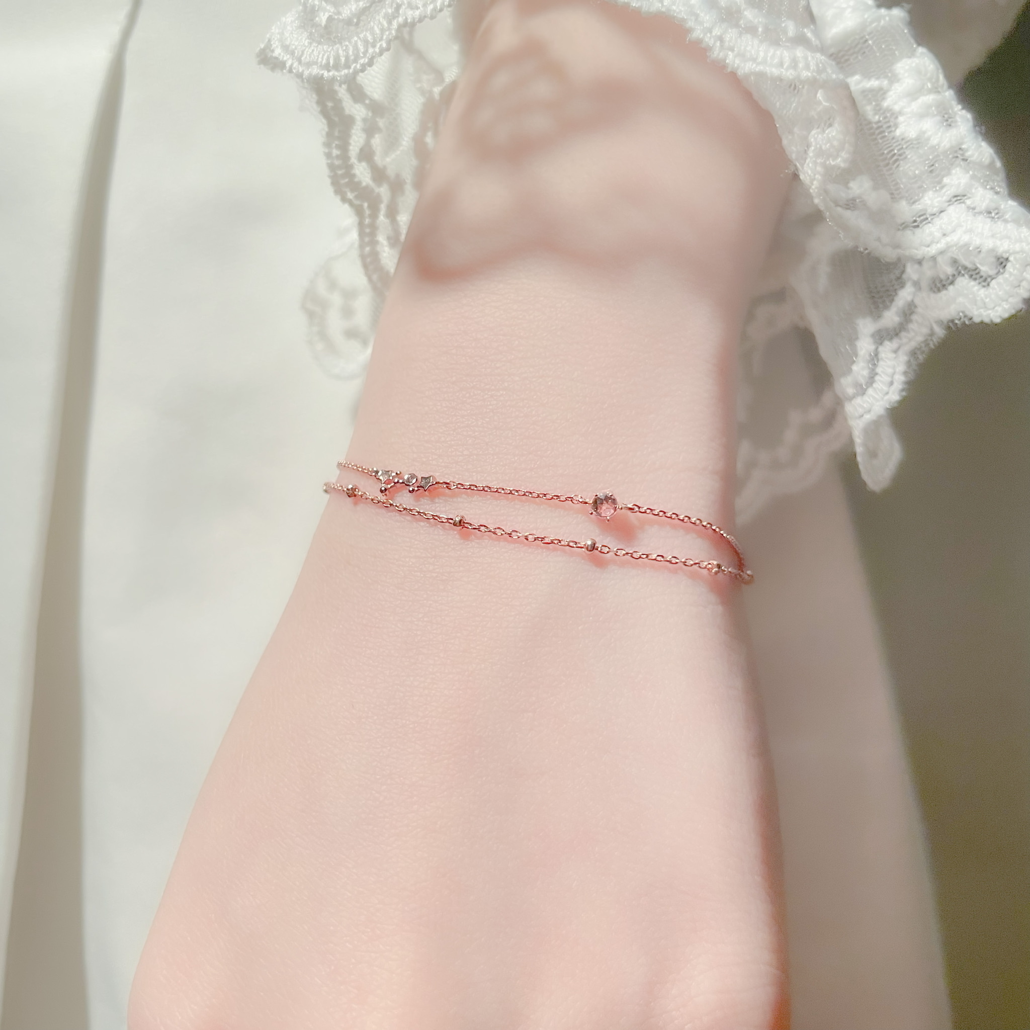 | 925純銀・厚鍍玫瑰金 | 雙子座雙層手鏈 | BR0396 |