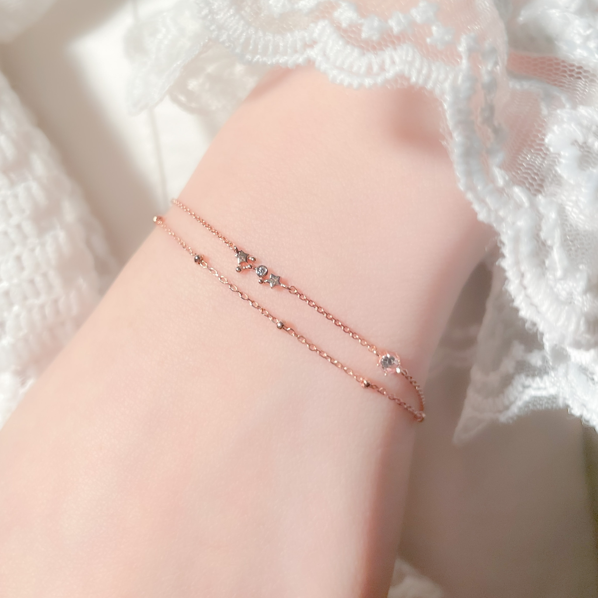 | 925純銀・厚鍍玫瑰金 | 雙子座雙層手鏈 | BR0396 |