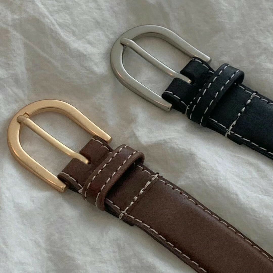 車線真皮皮帶(咖/黑)