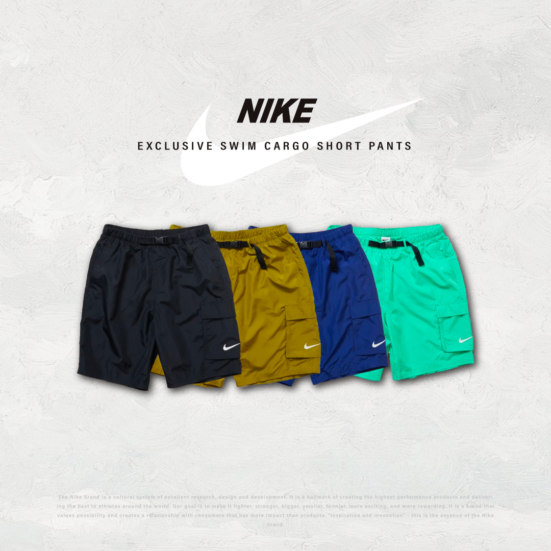 Nike Exclusive Swim Shorts 日本代購 短褲 沙灘褲 口袋工裝款 黑色 橄欖綠 水藍色 螢光綠
