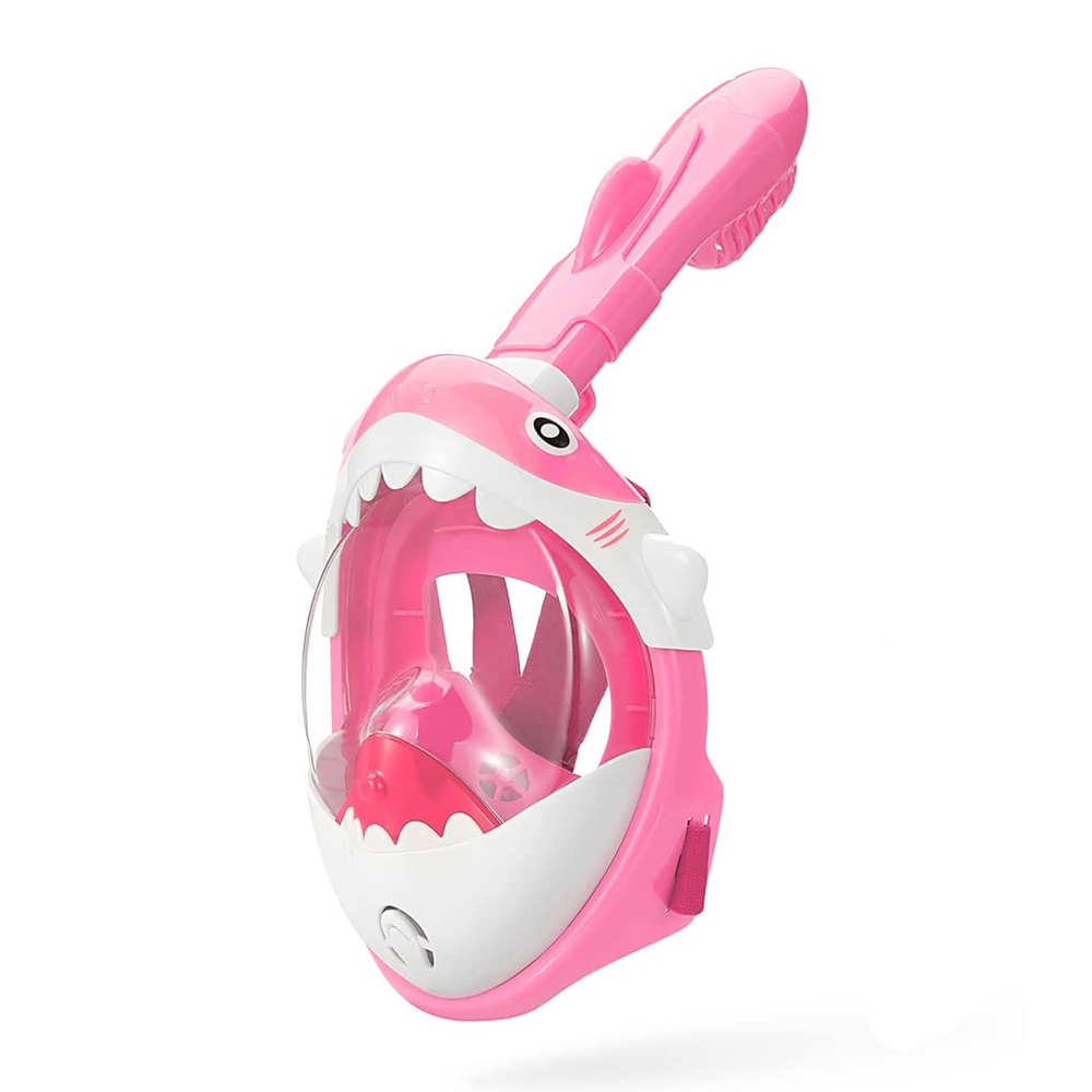 動物造型兒童全罩式呼吸浮潛面鏡 - 粉紅鯊