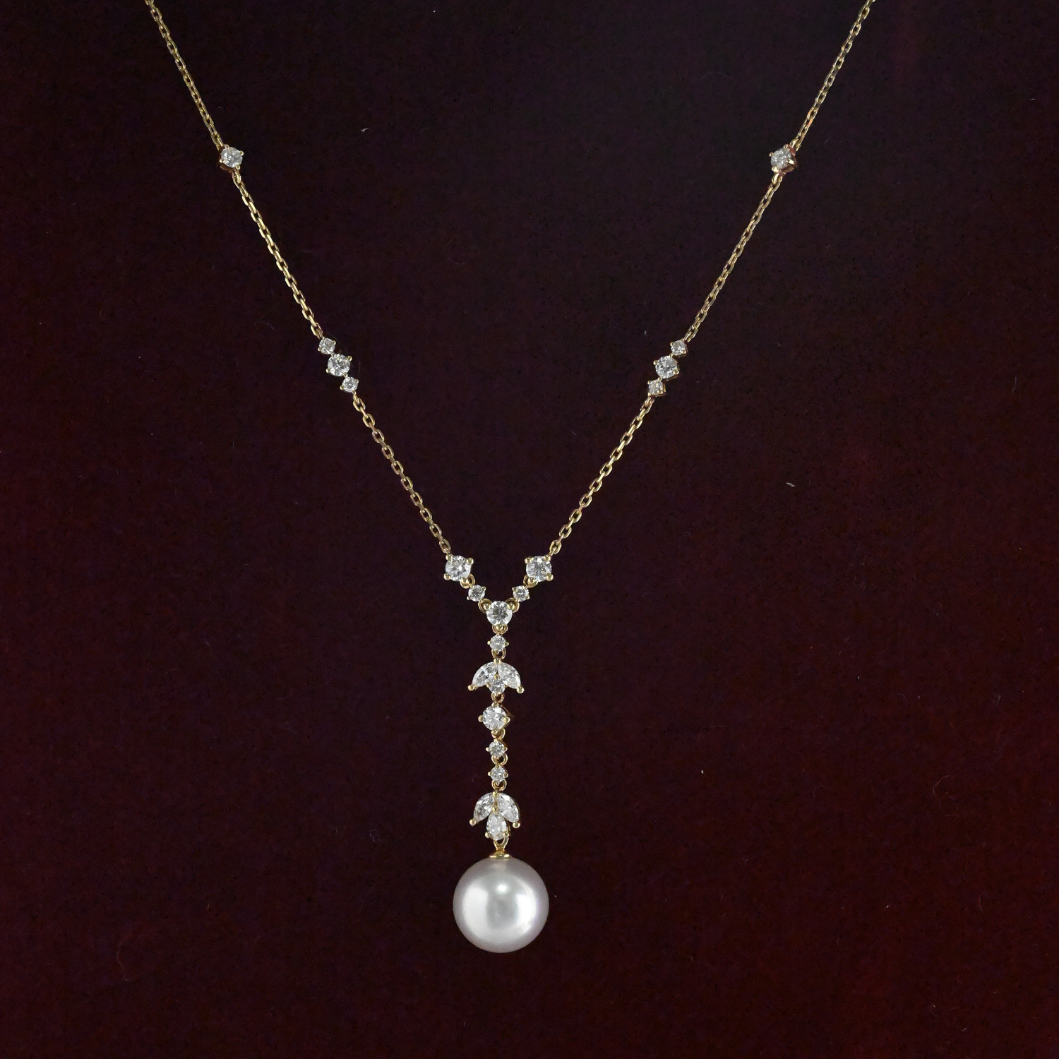 18K Y shape Bling Diamond & Southsea Water Pearl Necklace
