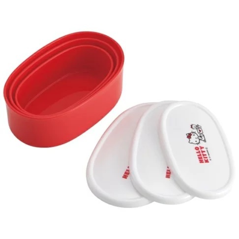Hello Kitty 抗菌密封容器 3 件套 日本製 橢圓形抗菌保鮮盒3入組(此為平行進口產品)