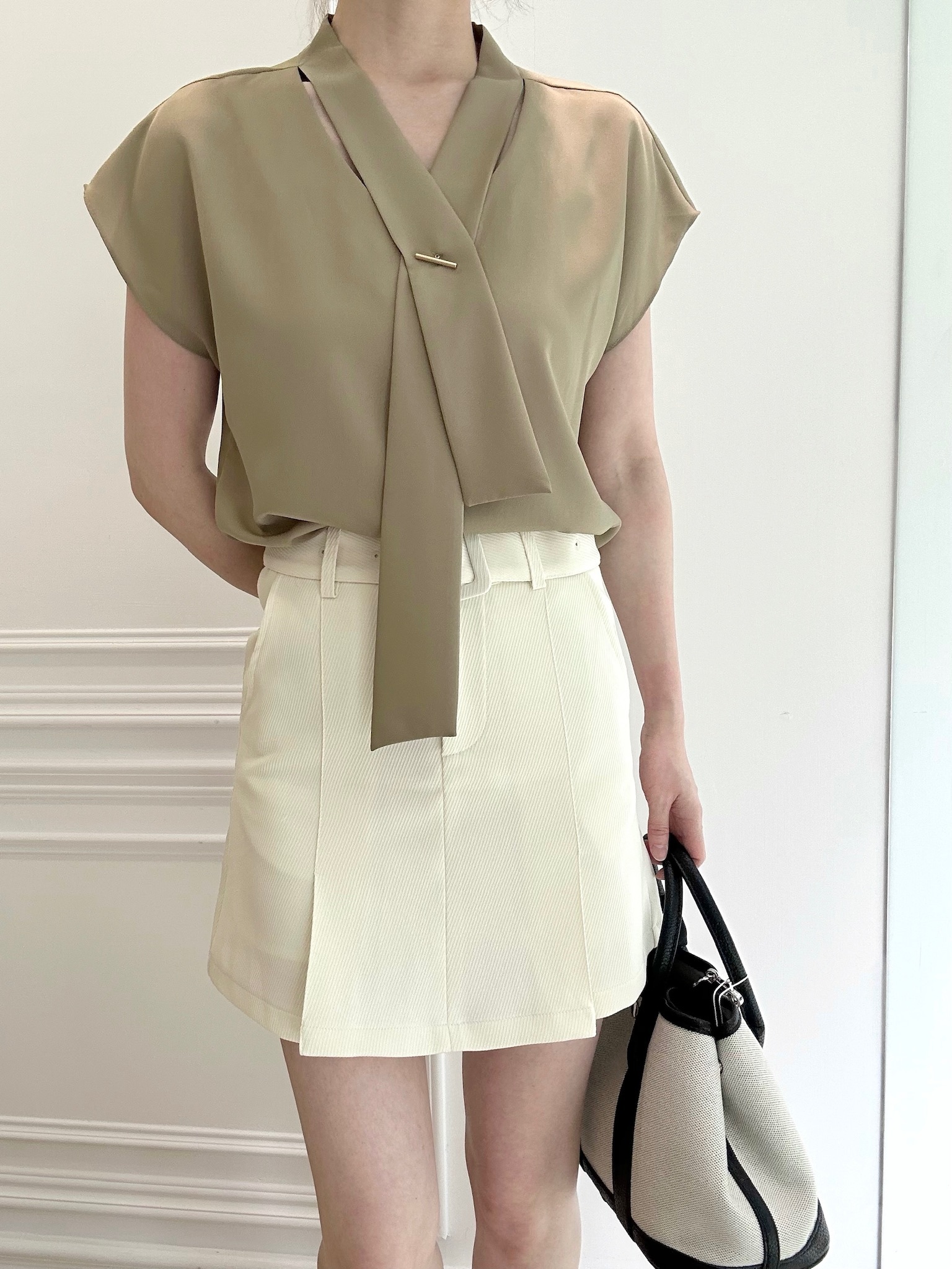 百褶寬腰帶褲裙