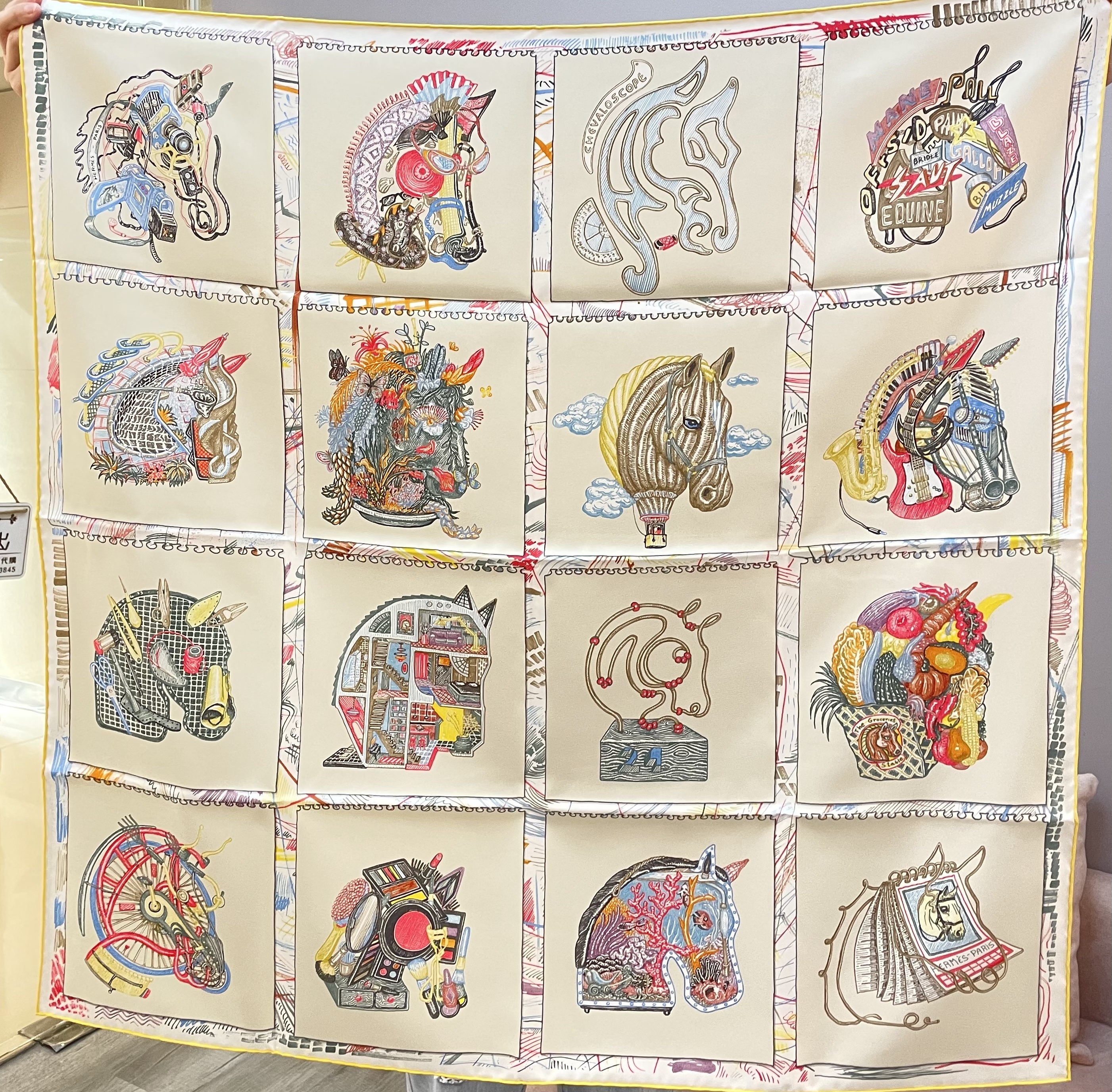 HERMES Chevaloscope scarf 90 yellow