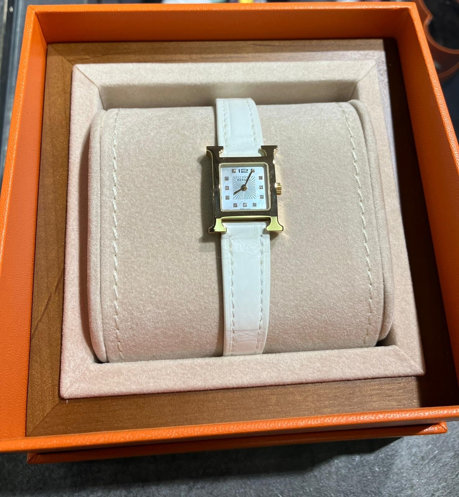 Hermès R027 Heure H Diamond Watch alligator strap