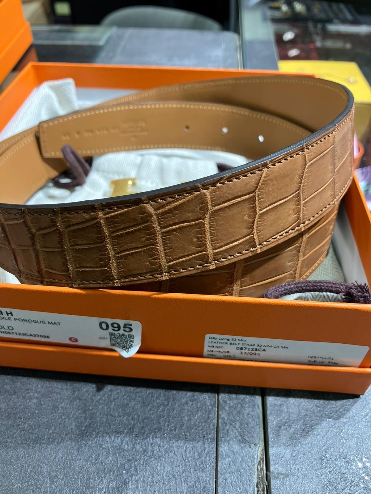 Hermès R044 Ceinture pour Homme Marron Crocodile Leather